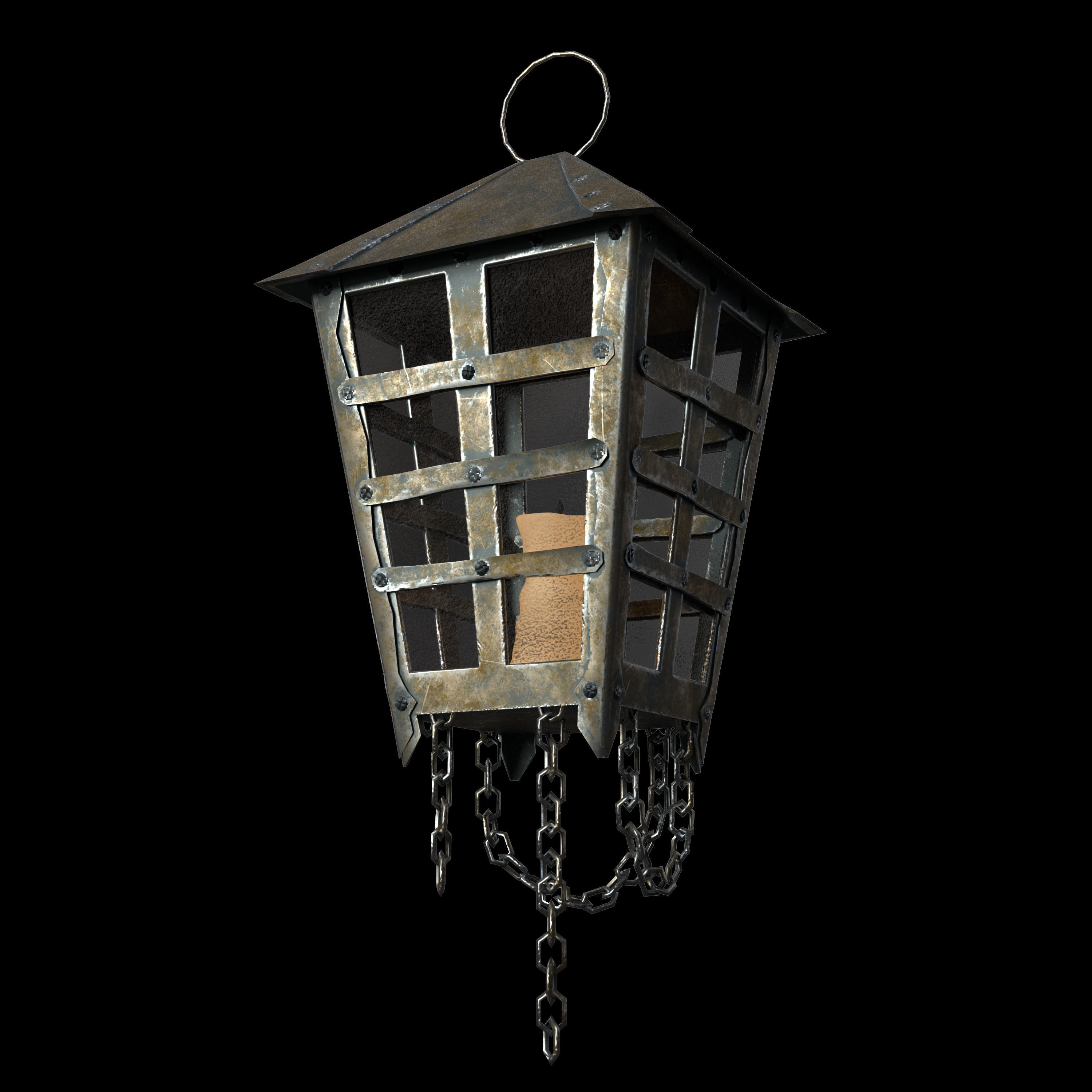 Old Hanging Lamp Low-poly 3D model_1