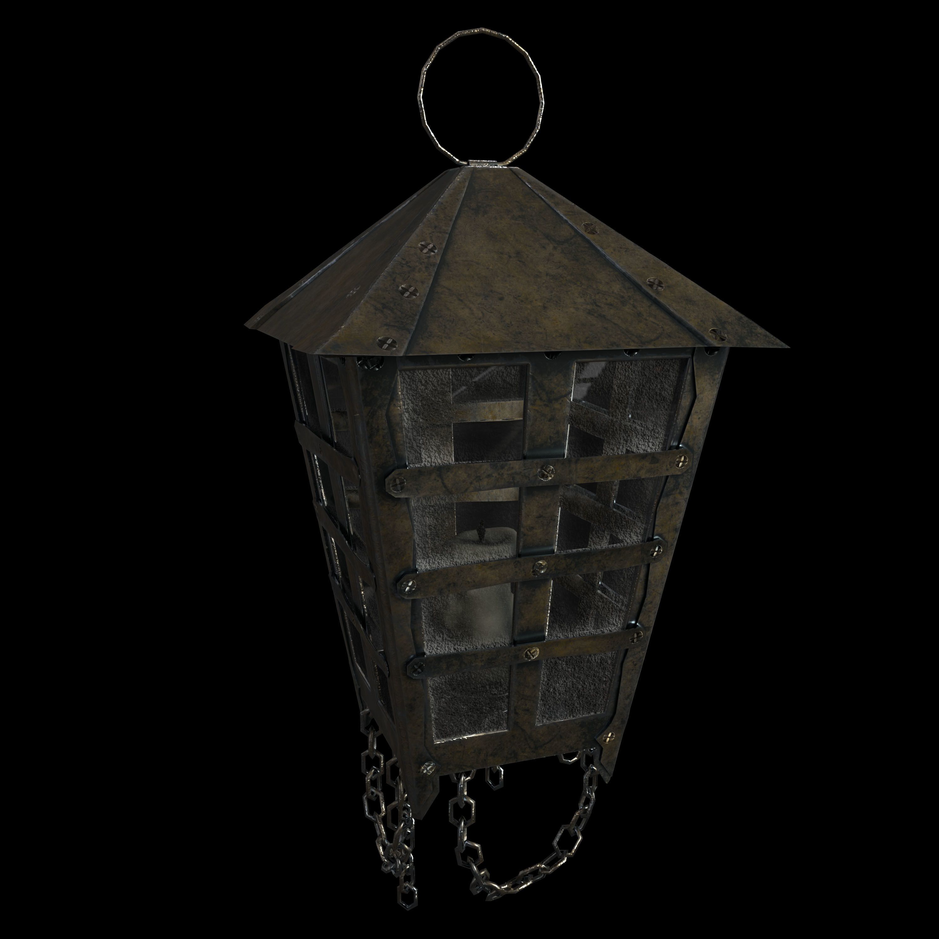 Old Hanging Lamp Low-poly 3D model_4