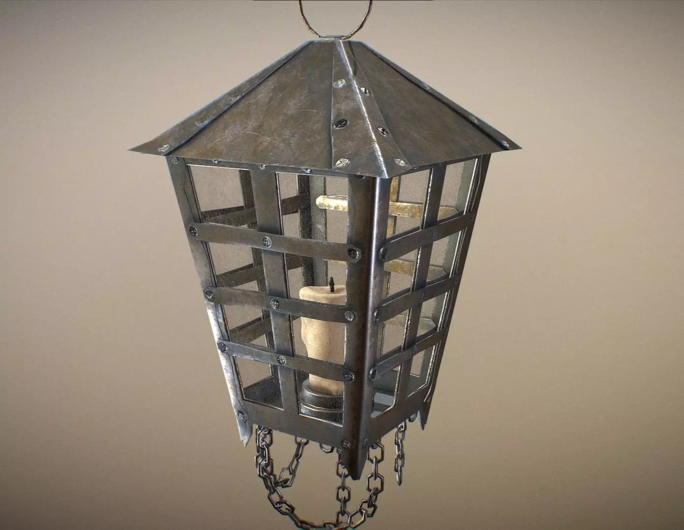 Old Hanging Lamp Low-poly 3D model_0