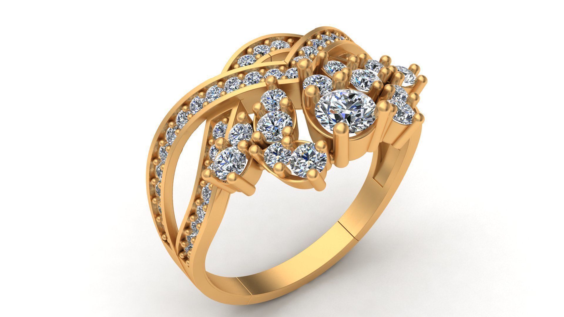 Chaumet Crown Diamond Gold Ring 3D print model_6