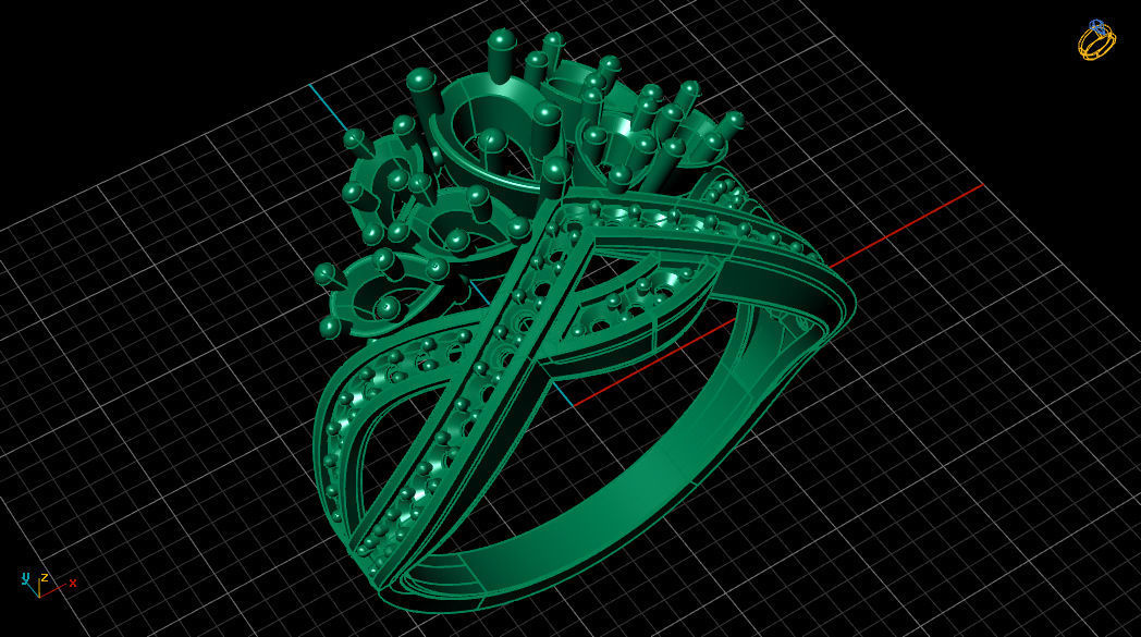 Chaumet Crown Diamond Gold Ring 3D print model_10