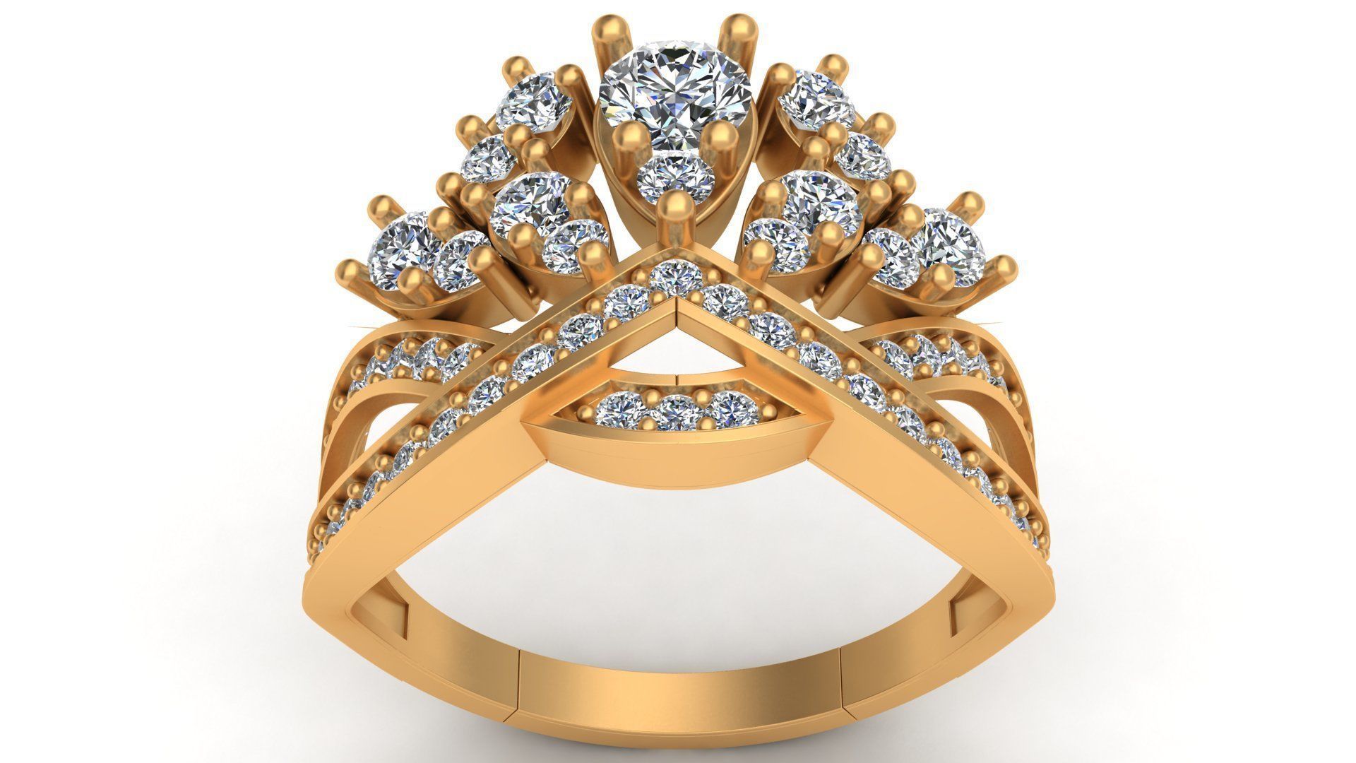 Chaumet Crown Diamond Gold Ring 3D print model_1