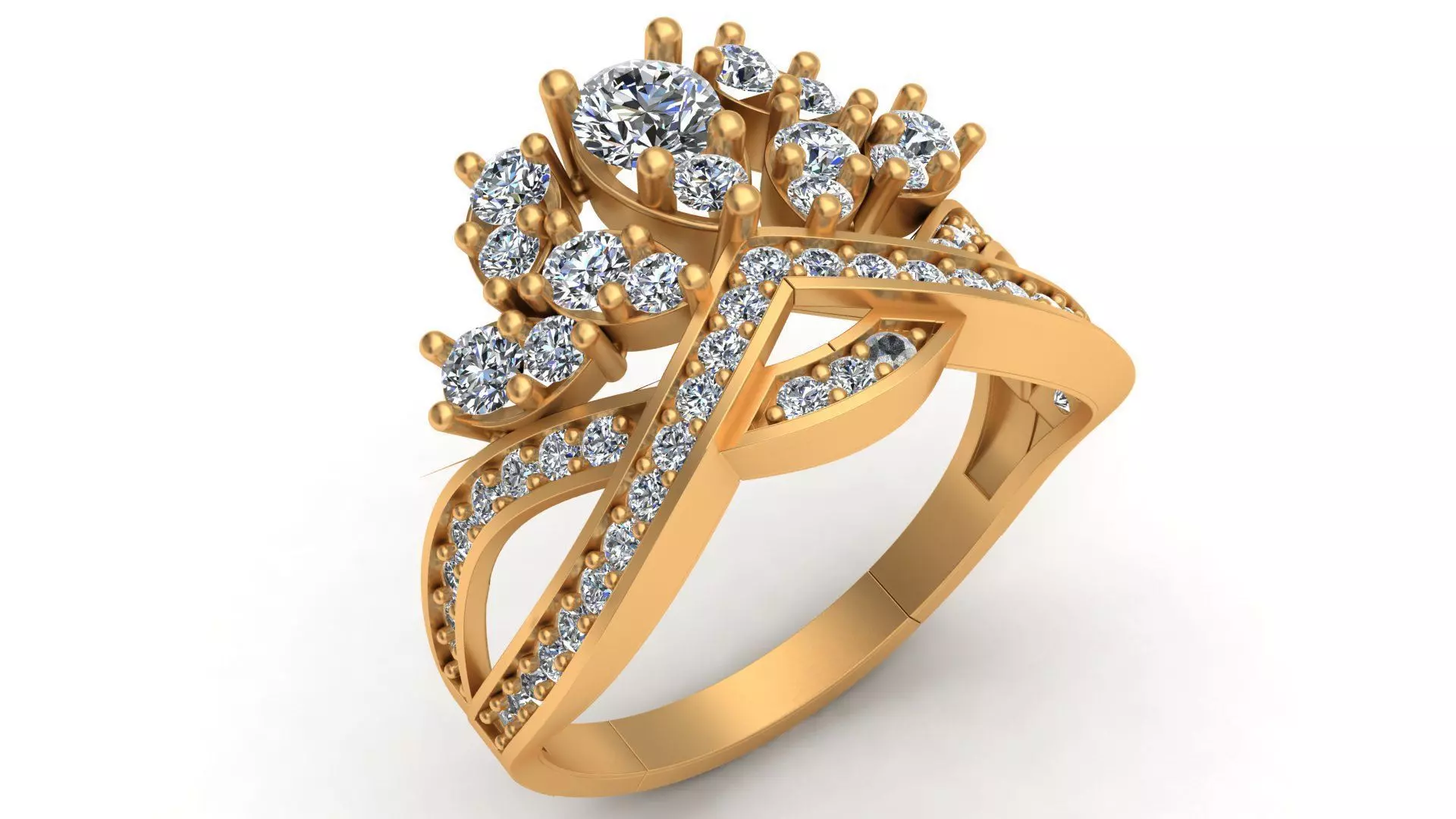 Chaumet Crown Diamond Gold Ring 3D print model_0