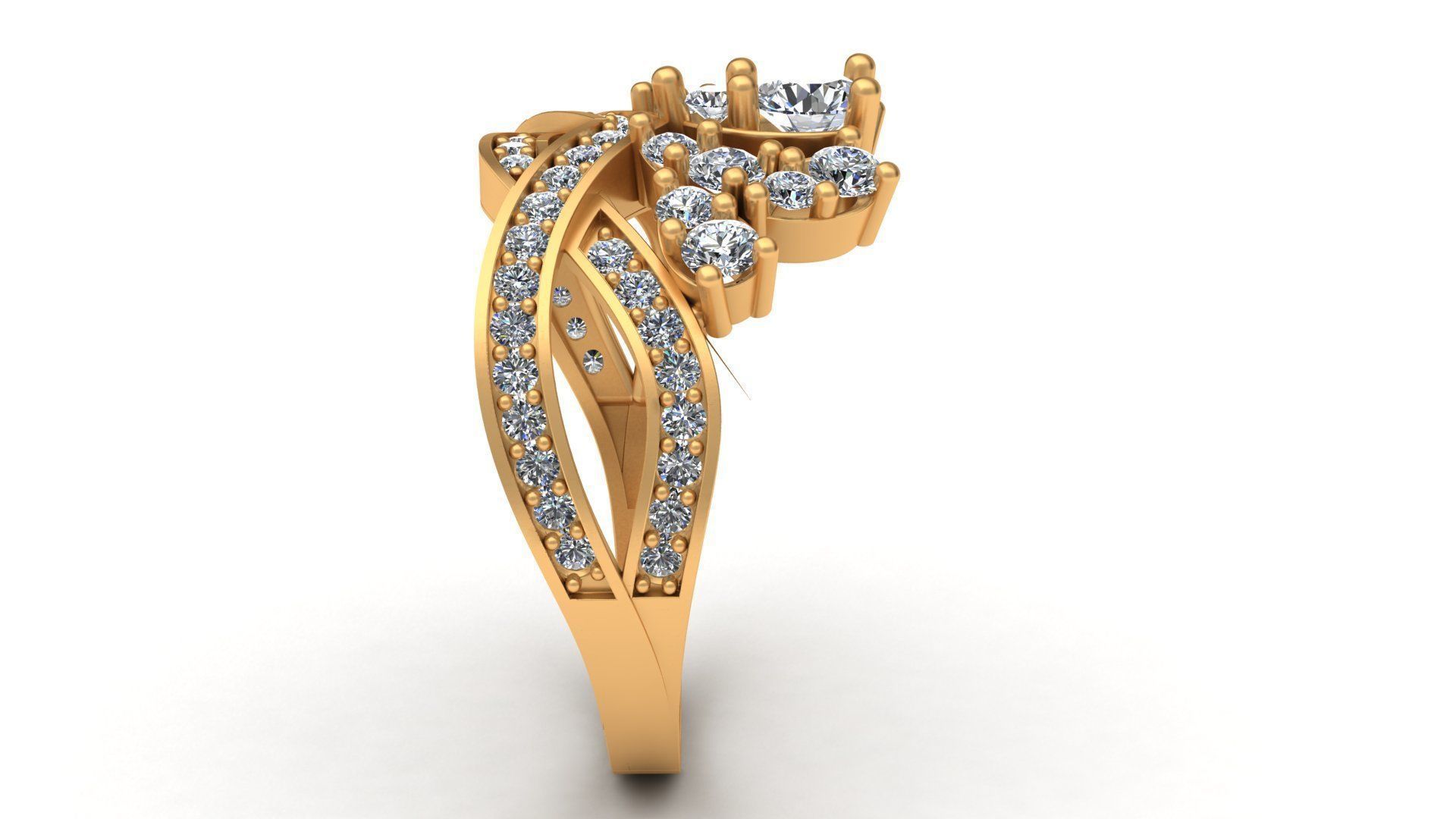 Chaumet Crown Diamond Gold Ring 3D print model_4