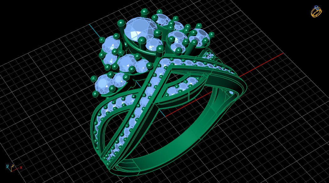 Chaumet Crown Diamond Gold Ring 3D print model_9