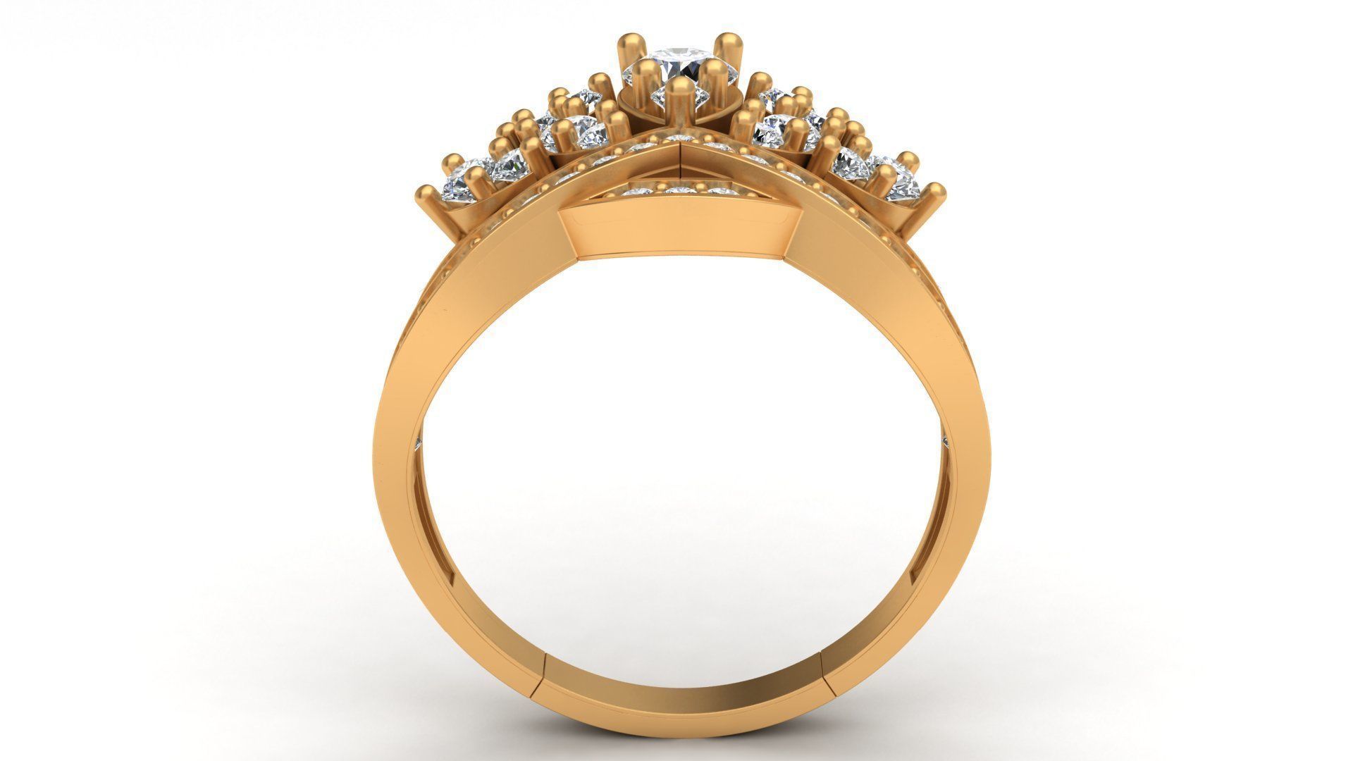 Chaumet Crown Diamond Gold Ring 3D print model_2
