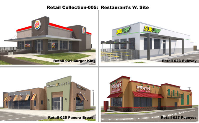 Retail Collection-005 Restaurants With Site 3D model