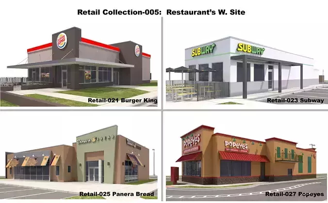 Retail Collection-005 Restaurants With Site 3D model Retail Collection-005 Restaurants With Site 3D model