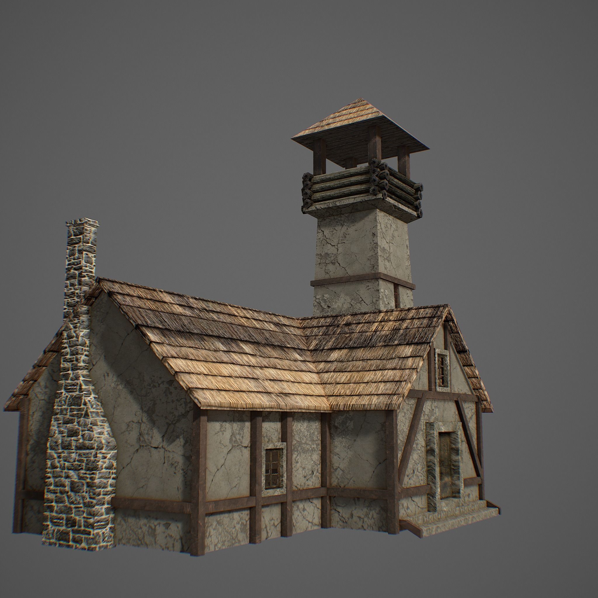 Medieval fortress Low-poly 3D model_4