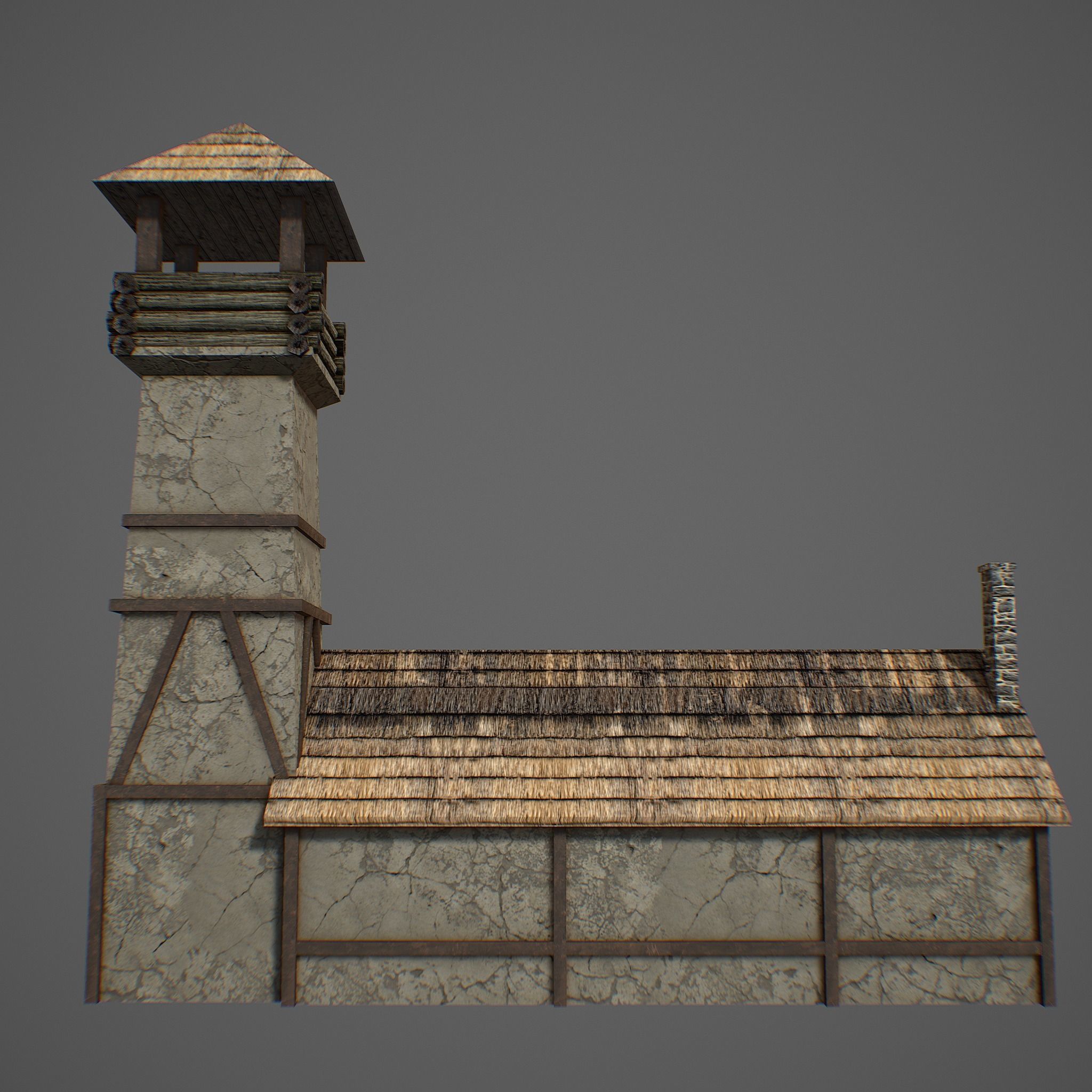 Medieval fortress Low-poly 3D model_8