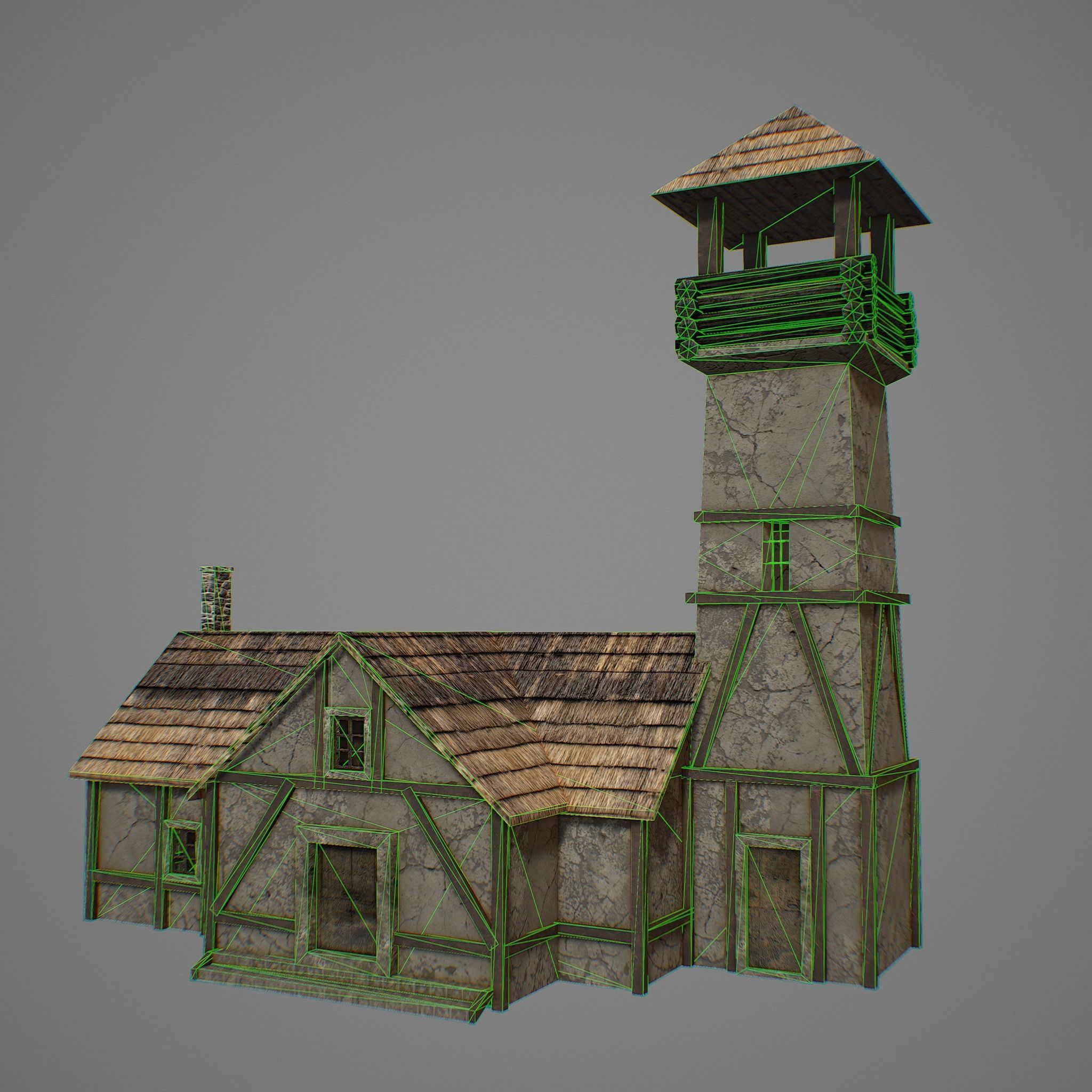 Medieval fortress Low-poly 3D model_10