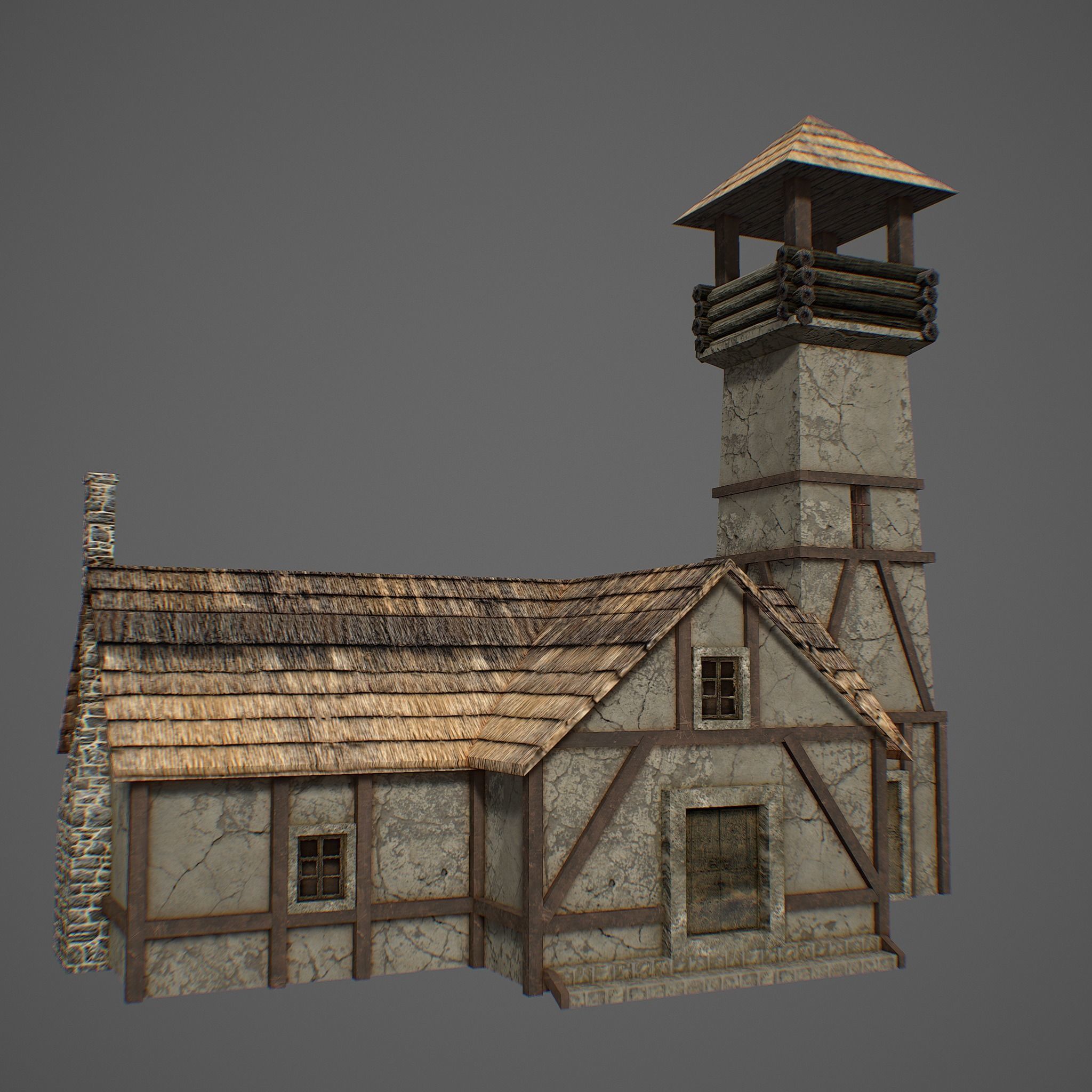 Medieval fortress Low-poly 3D model_6