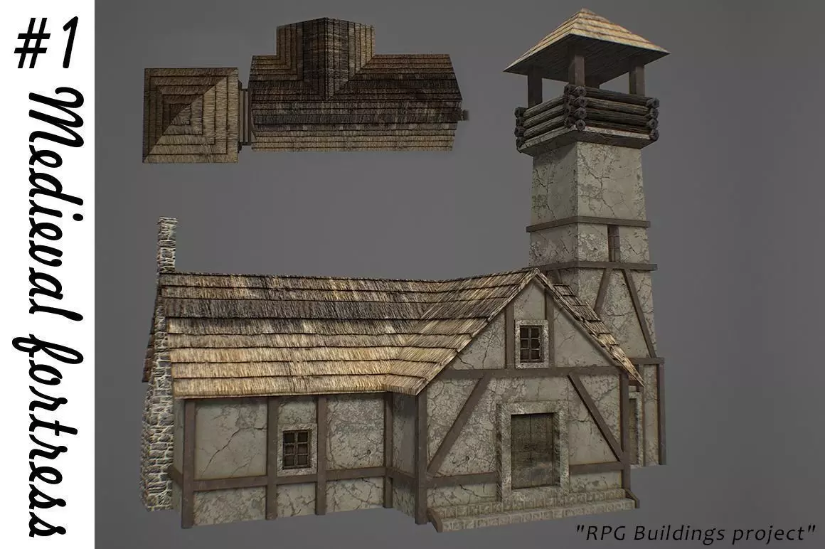 Medieval fortress Low-poly 3D model_0