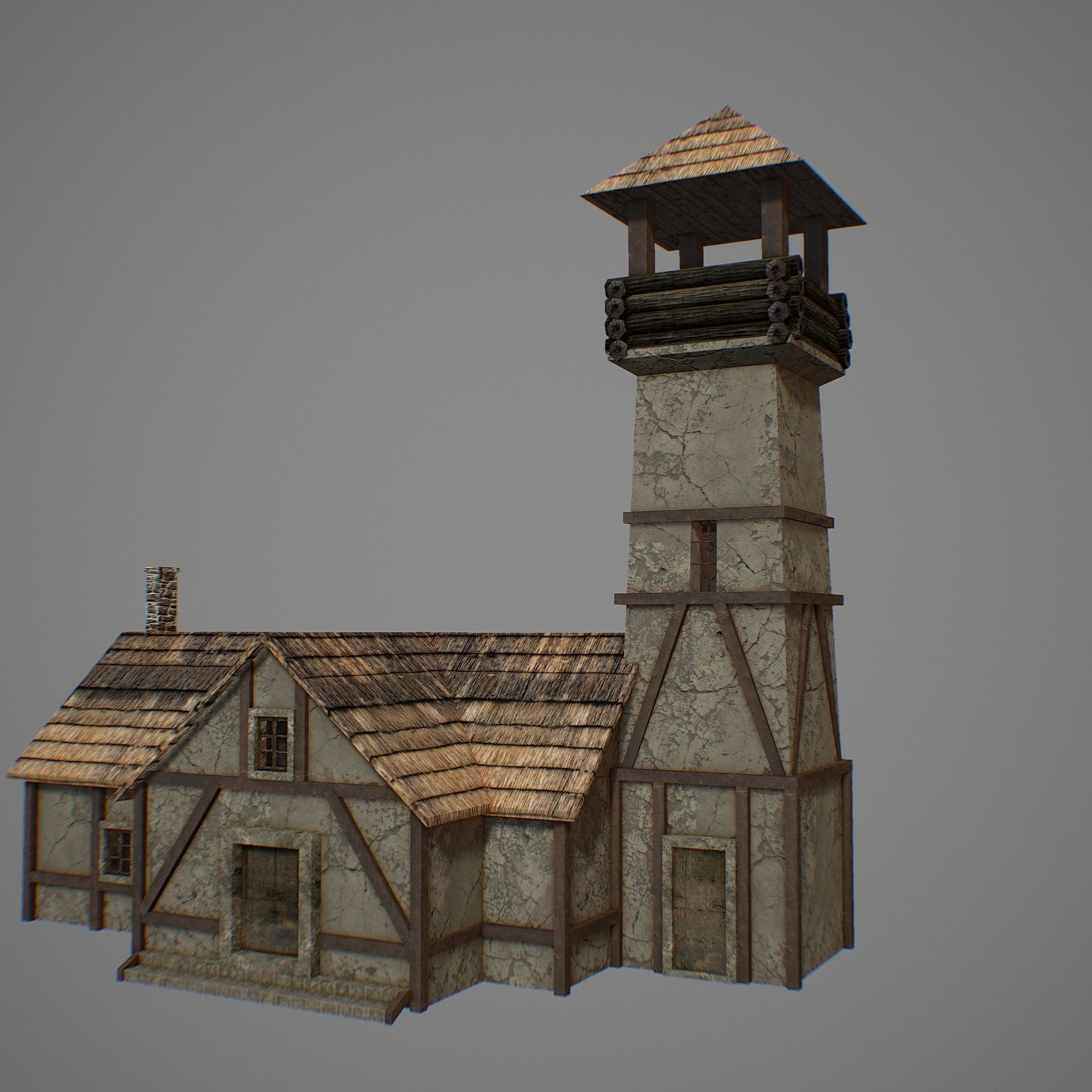 Medieval fortress Low-poly 3D model_9