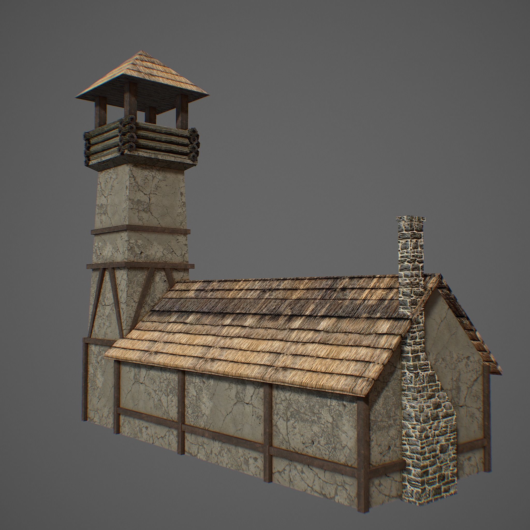 Medieval fortress Low-poly 3D model_5