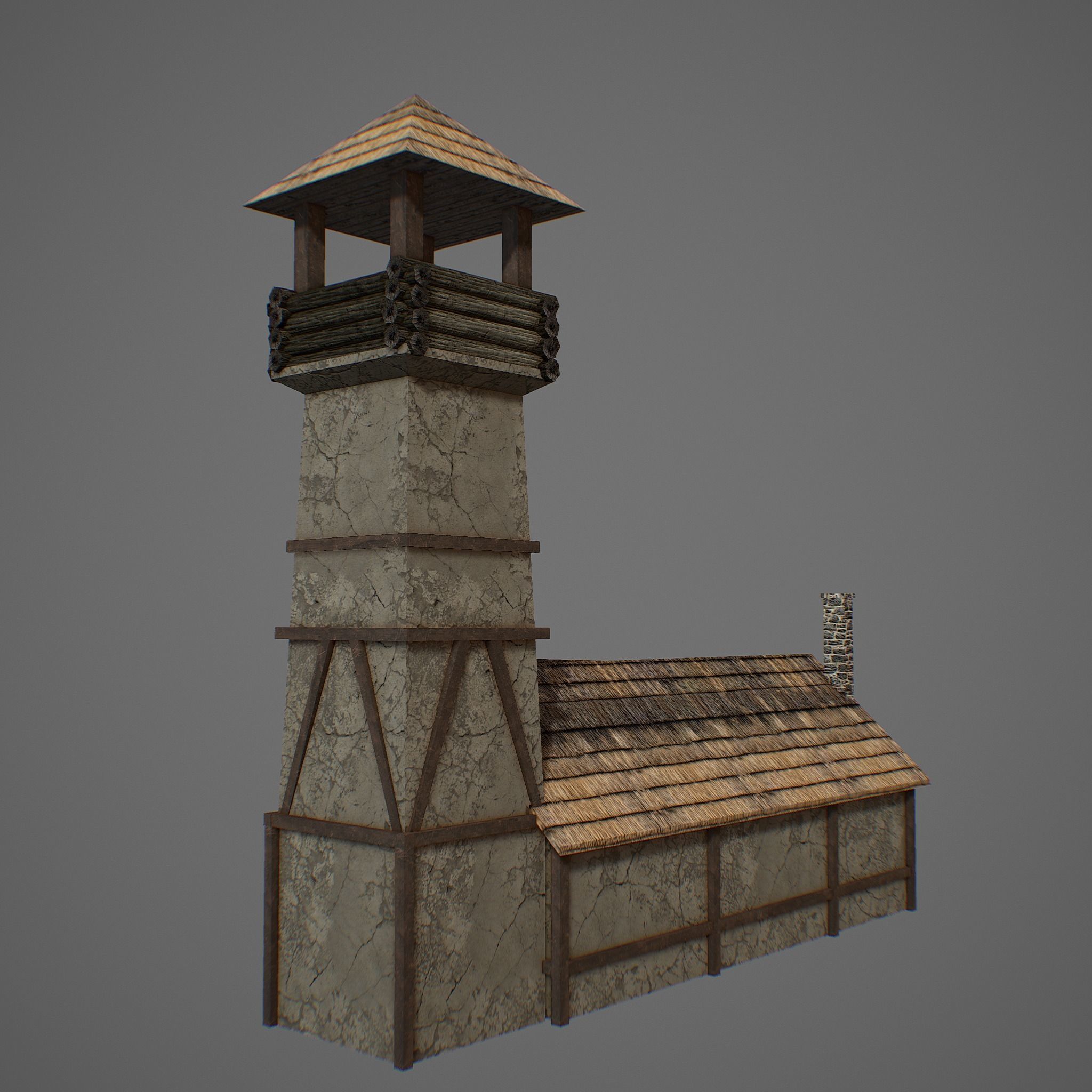 Medieval fortress Low-poly 3D model_7