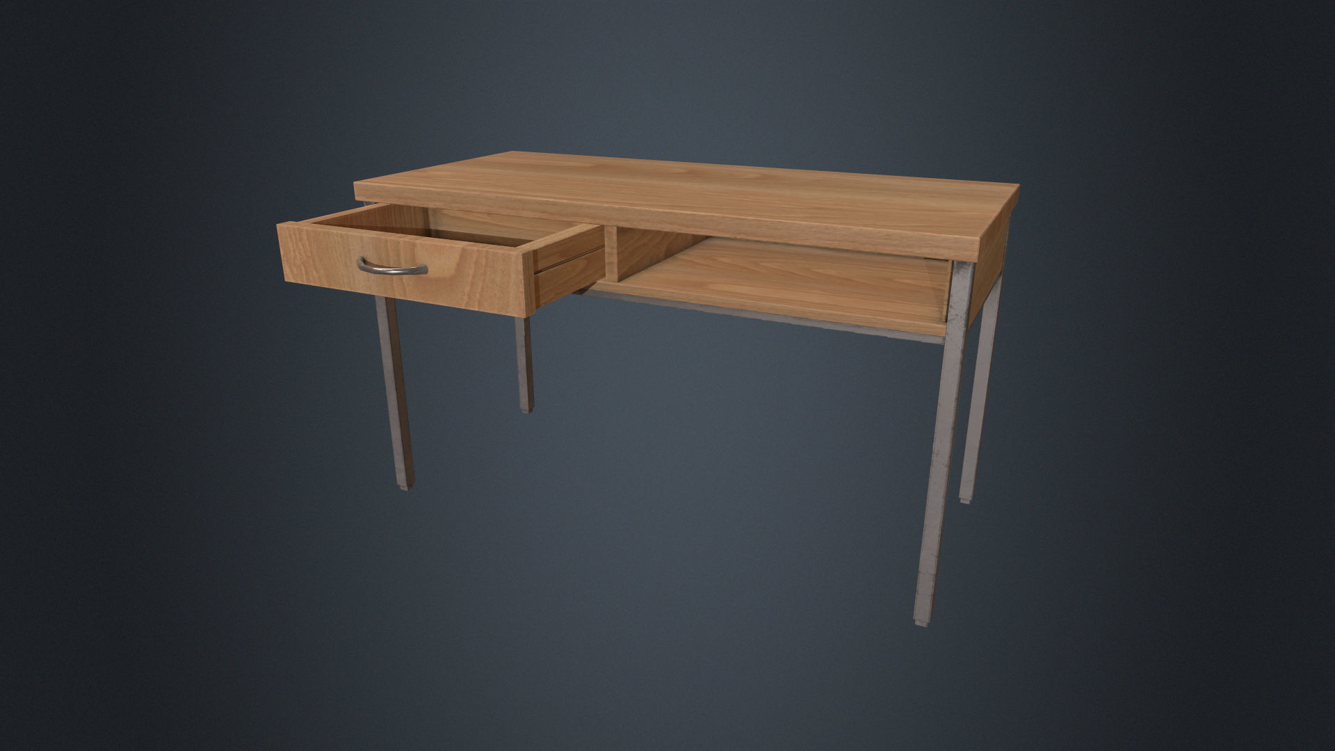 Beech Wood Desk - Office Desk - Desk - Beech Desk - Furniture Low-poly 3D model_2