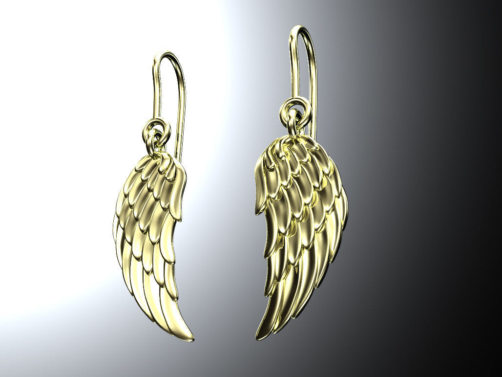 Earrings angel wing 3D print model_3