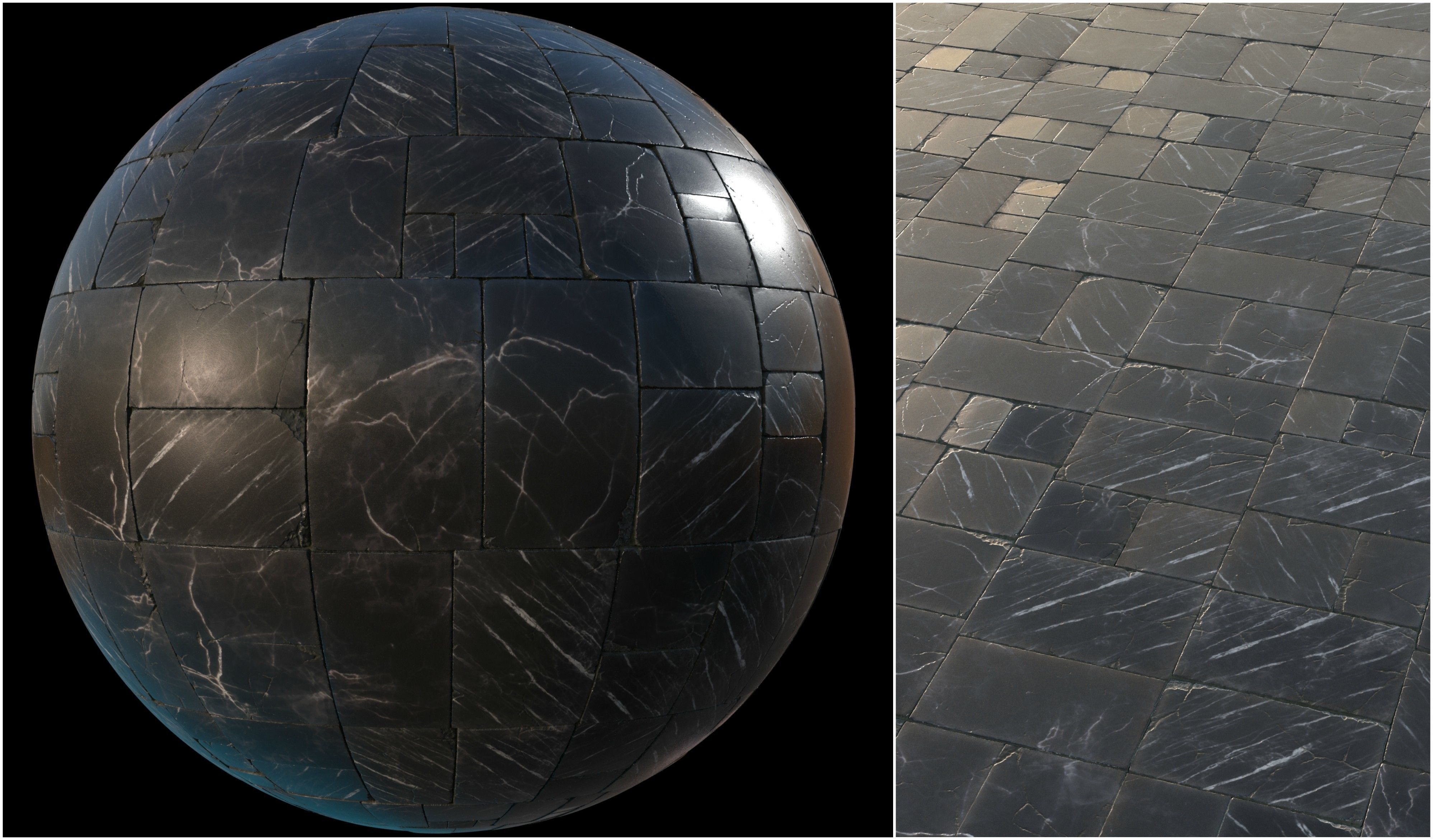 Black marble tiles PBR material pack Texture_11