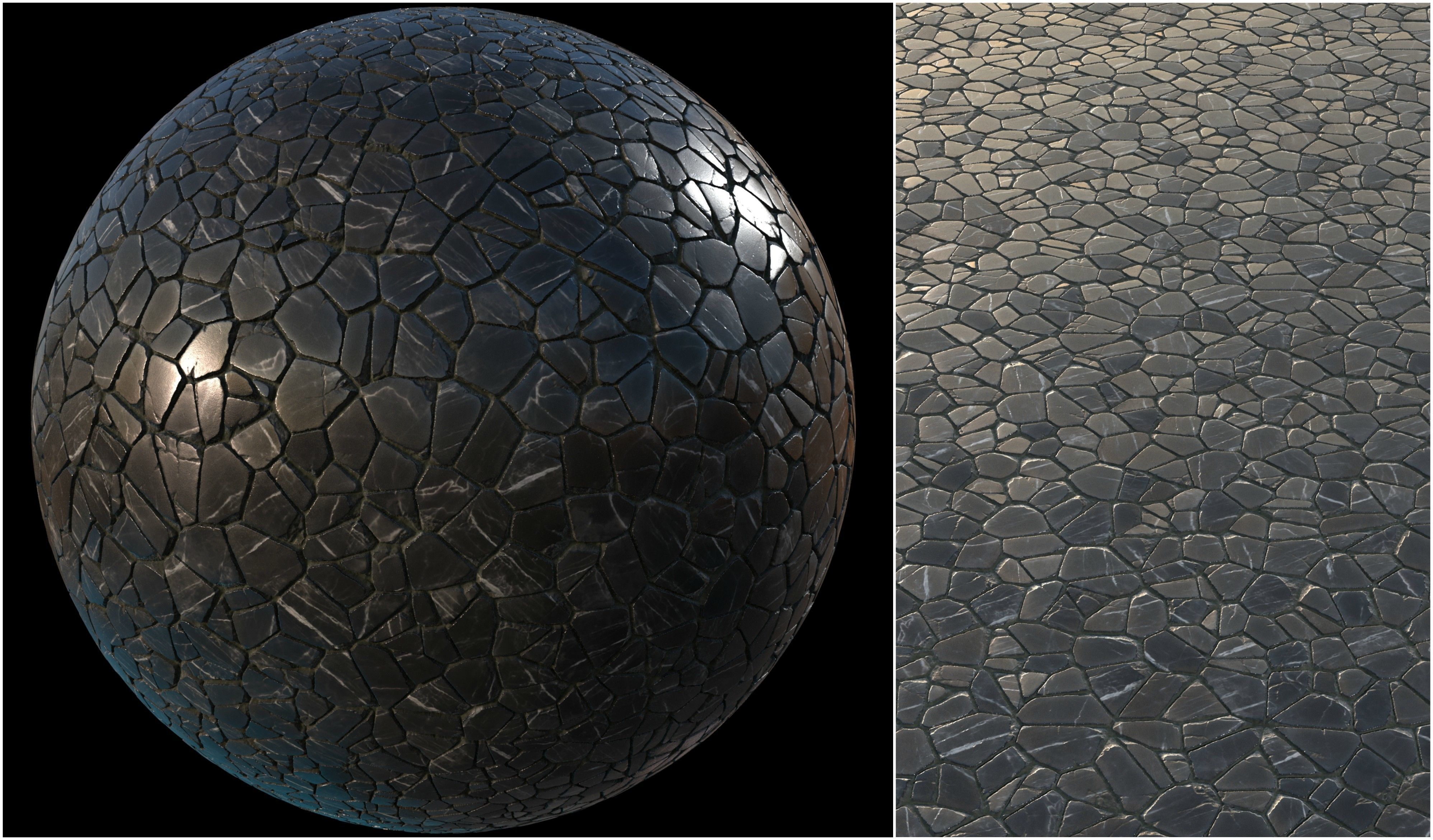 Black marble tiles PBR material pack Texture_10
