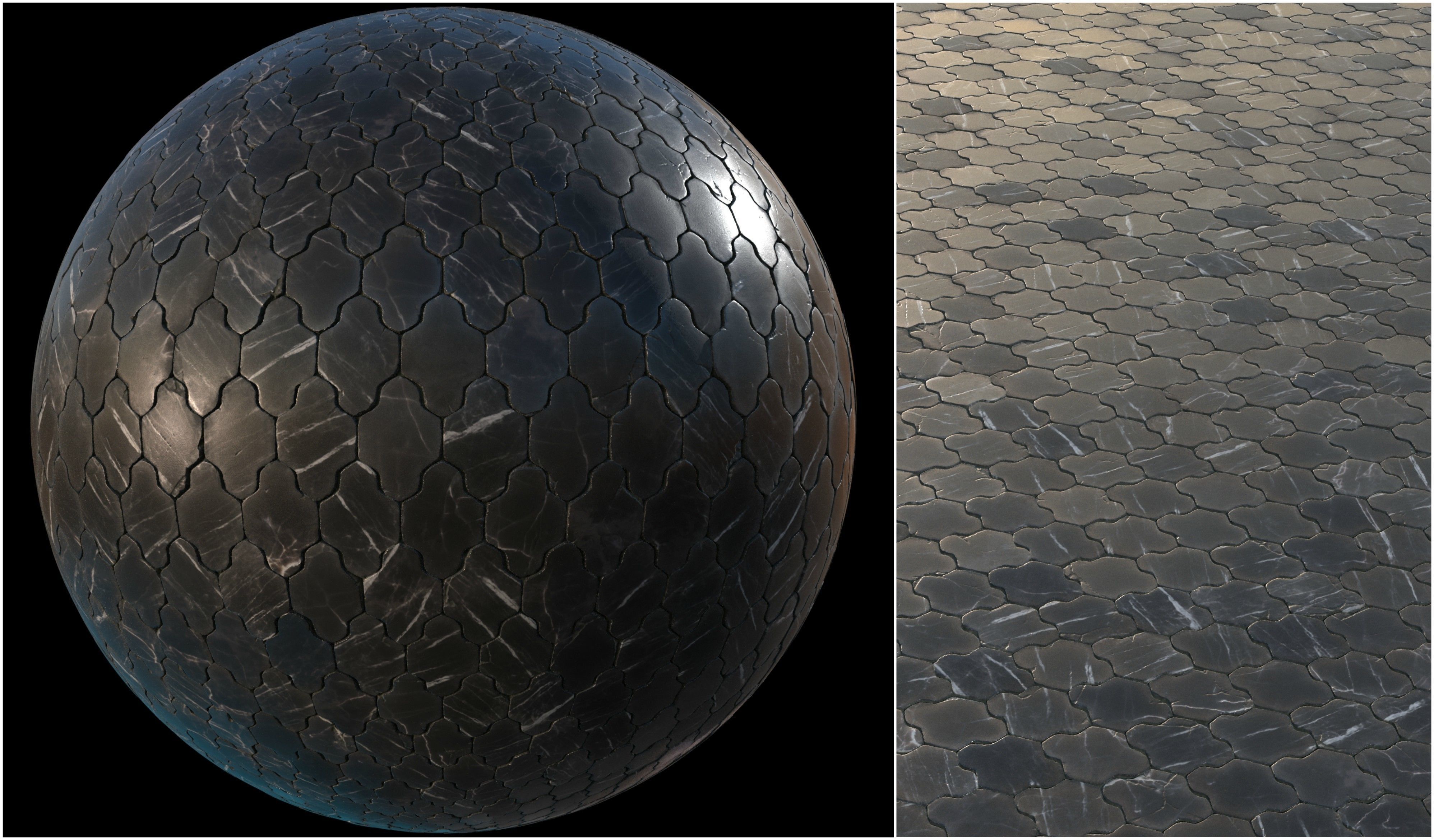 Black marble tiles PBR material pack Texture_9