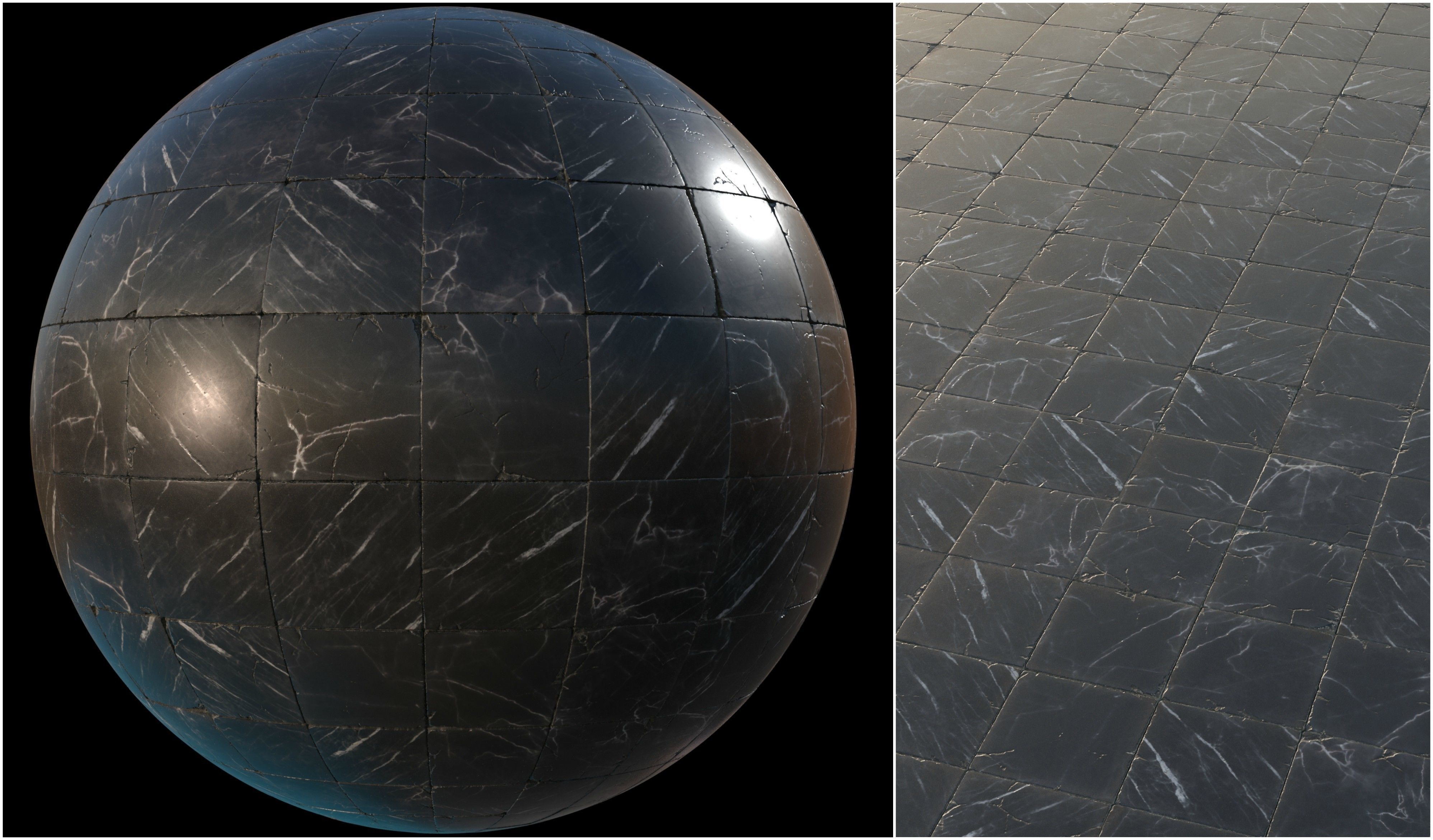Black marble tiles PBR material pack Texture_7
