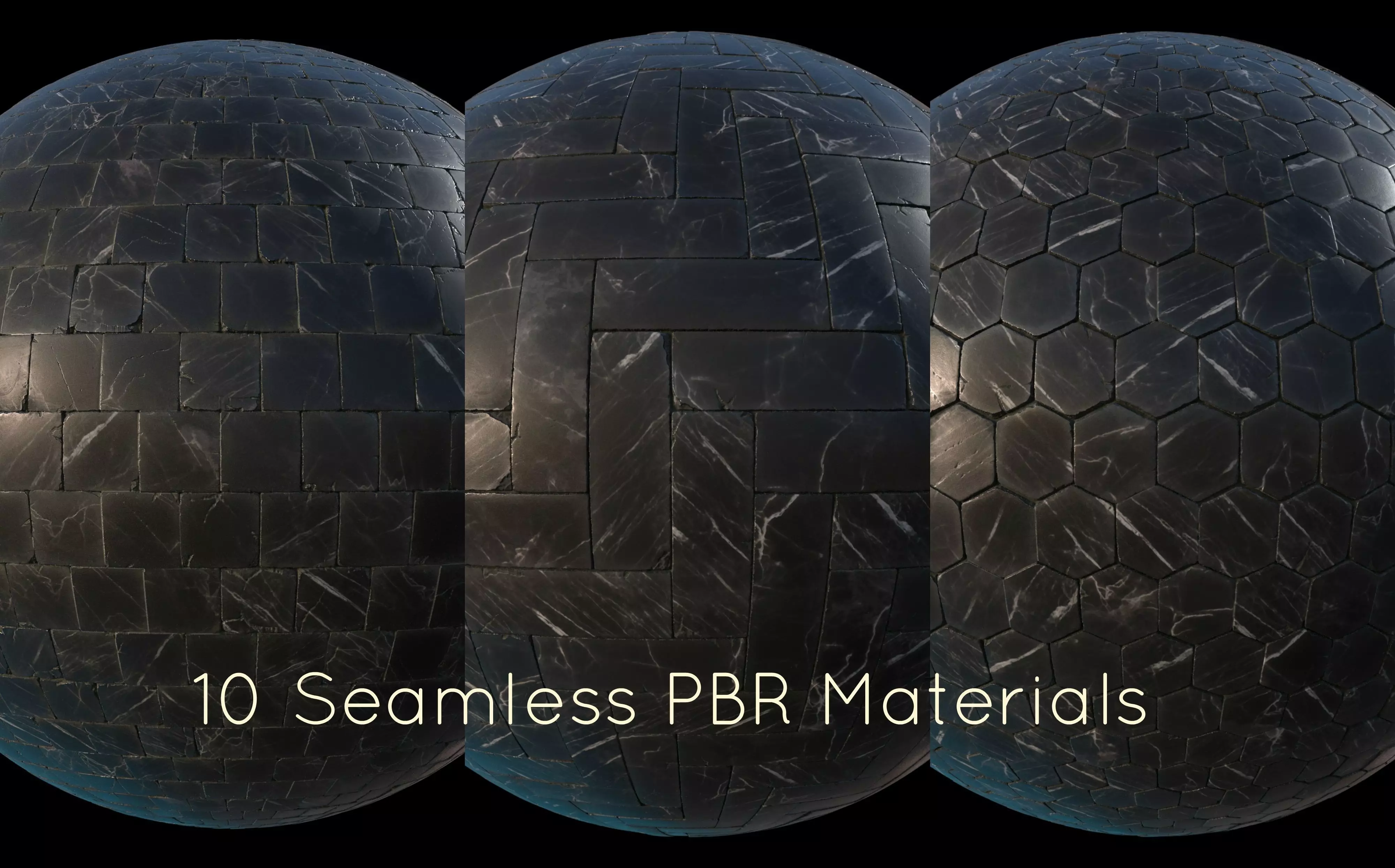 Black marble tiles PBR material pack Texture_0