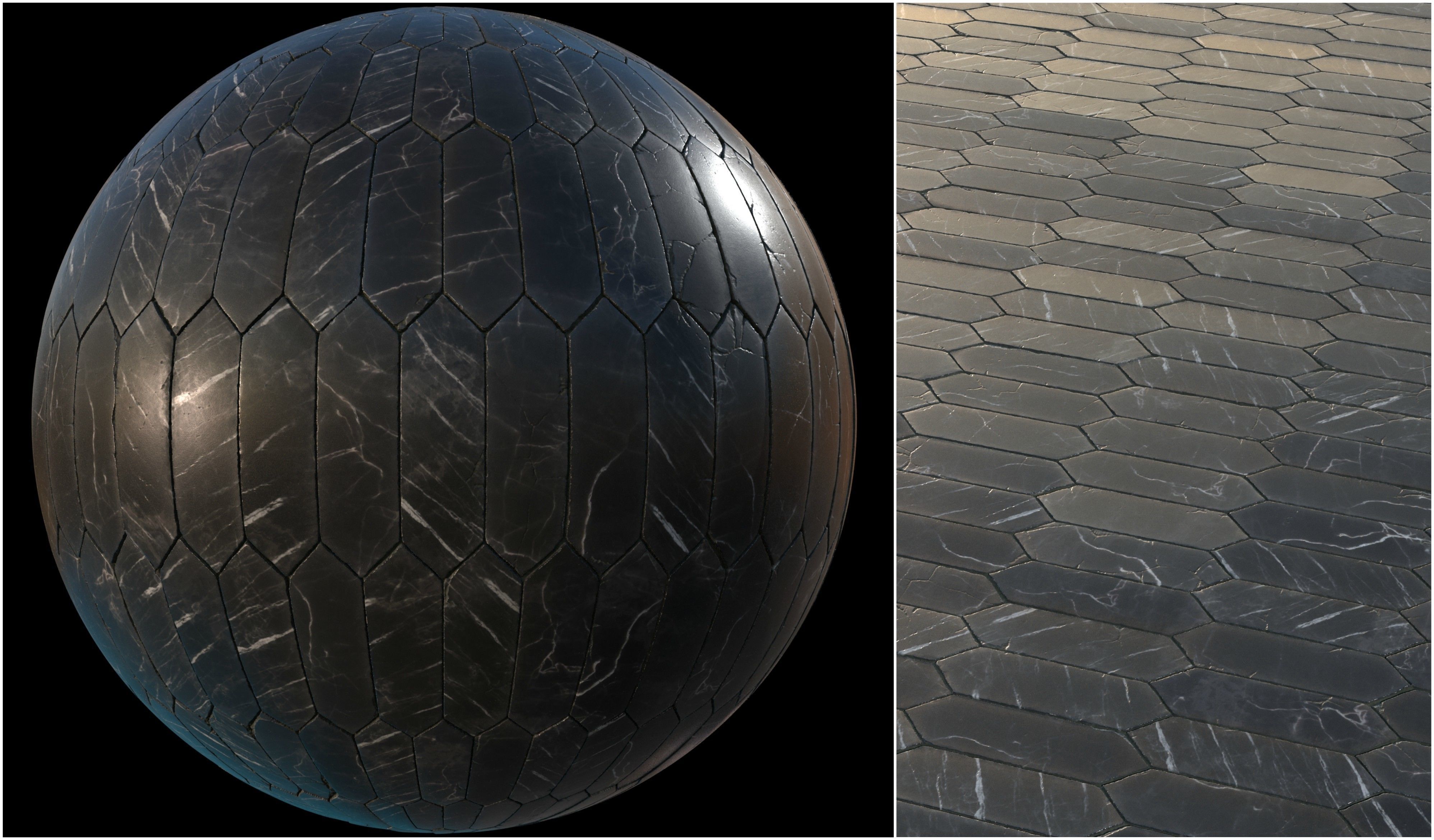 Black marble tiles PBR material pack Texture_8