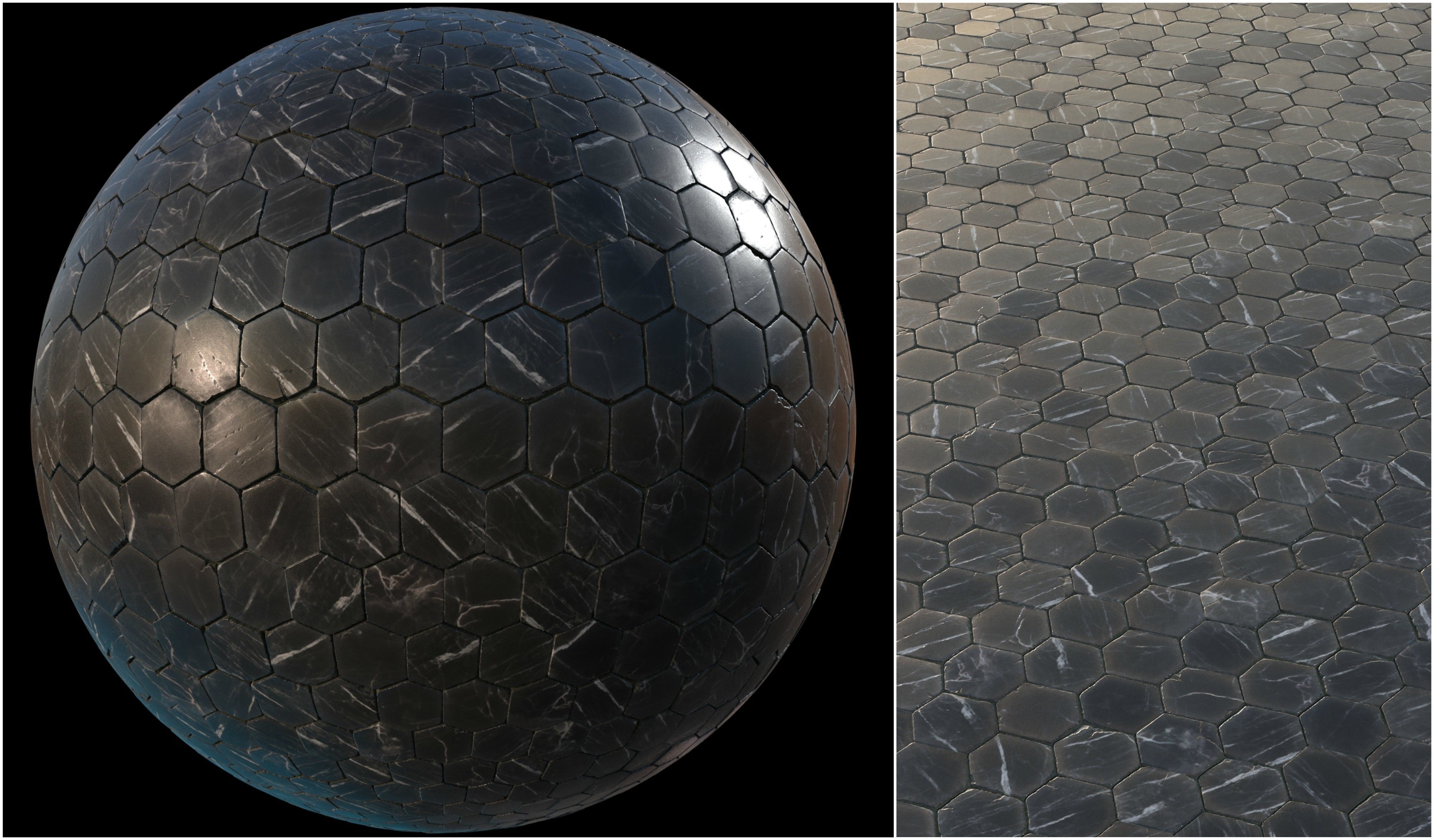 Black marble tiles PBR material pack Texture_6