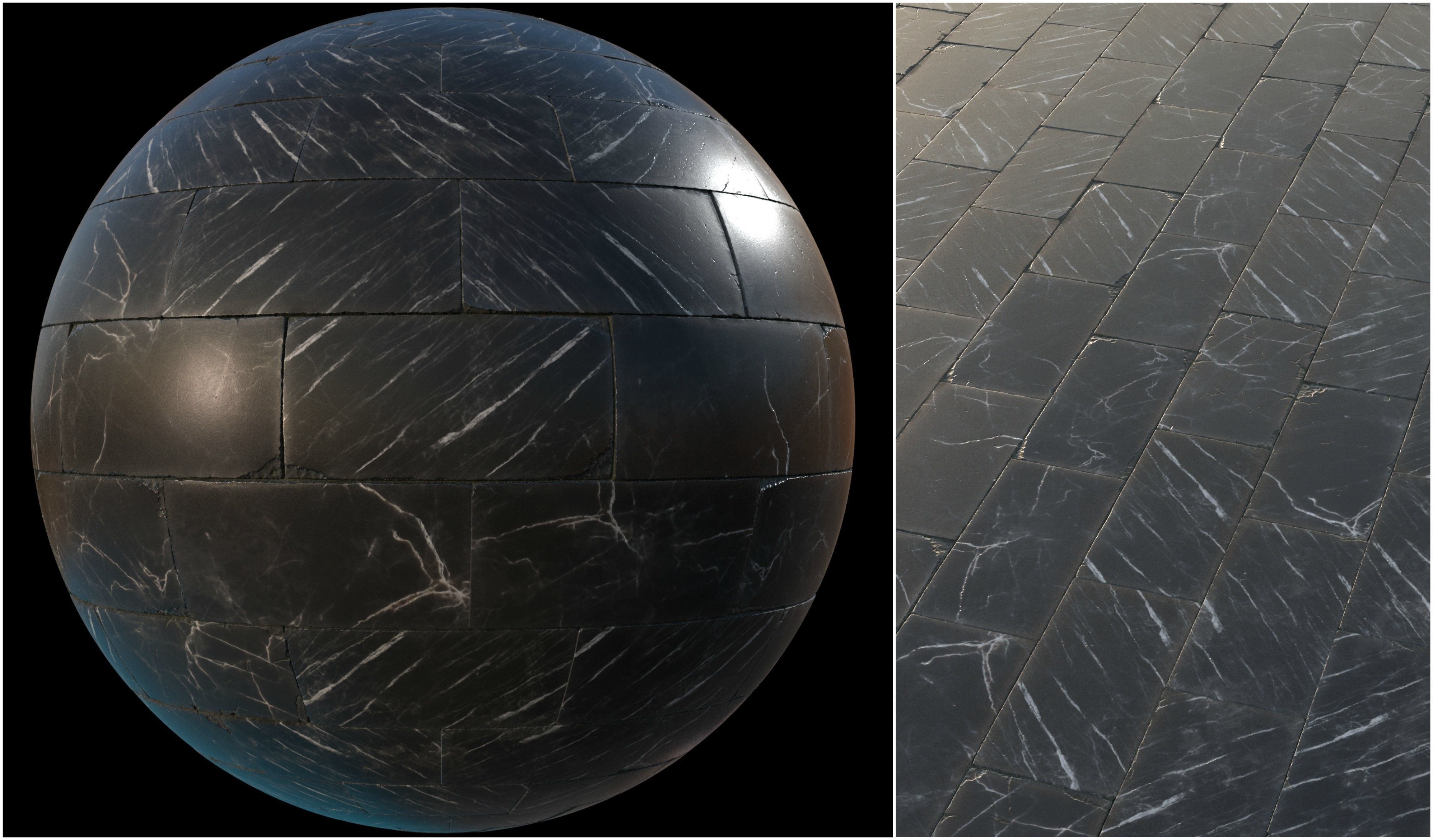 Black marble tiles PBR material pack Texture_3