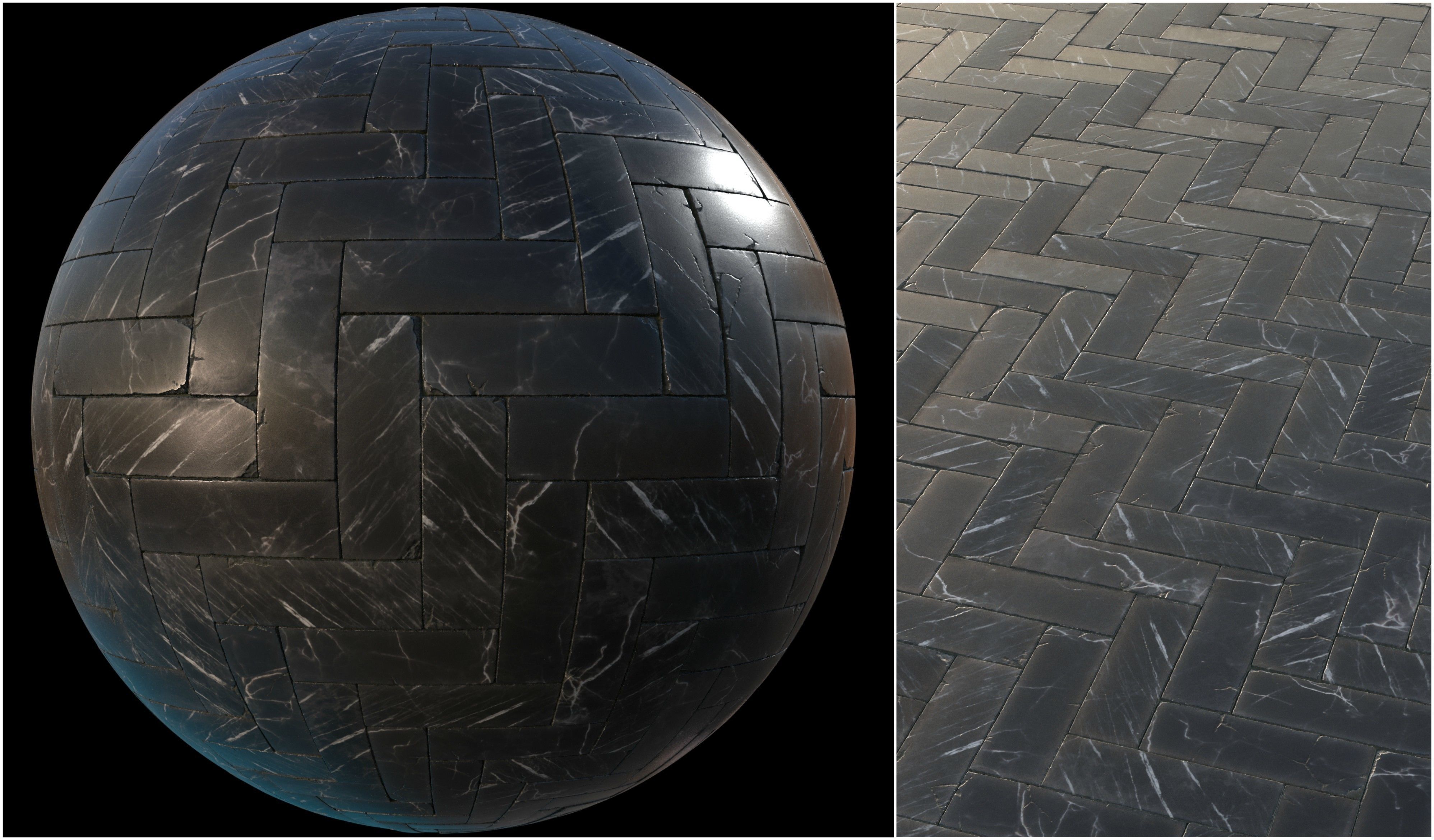 Black marble tiles PBR material pack Texture_4