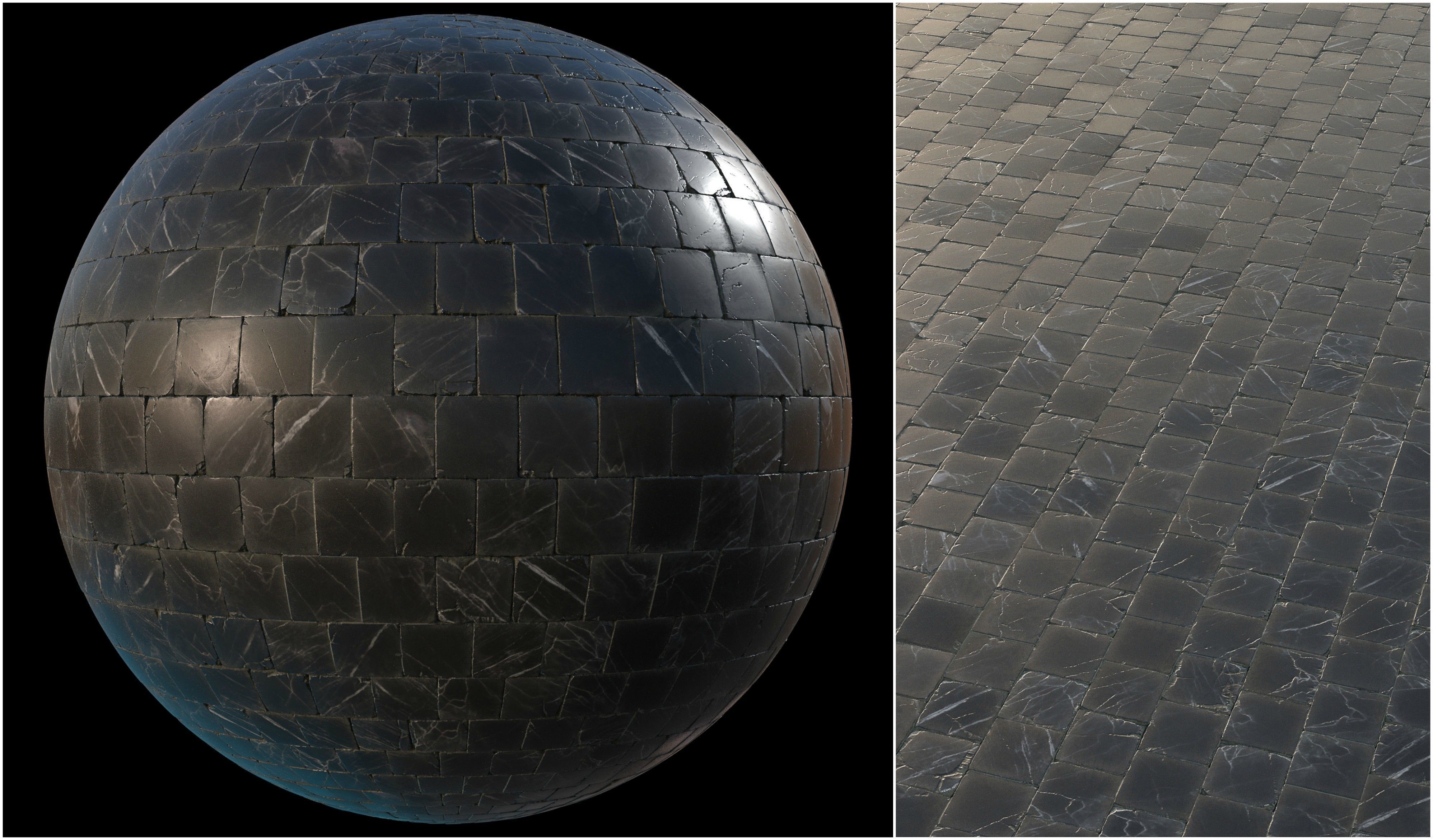 Black marble tiles PBR material pack Texture_12