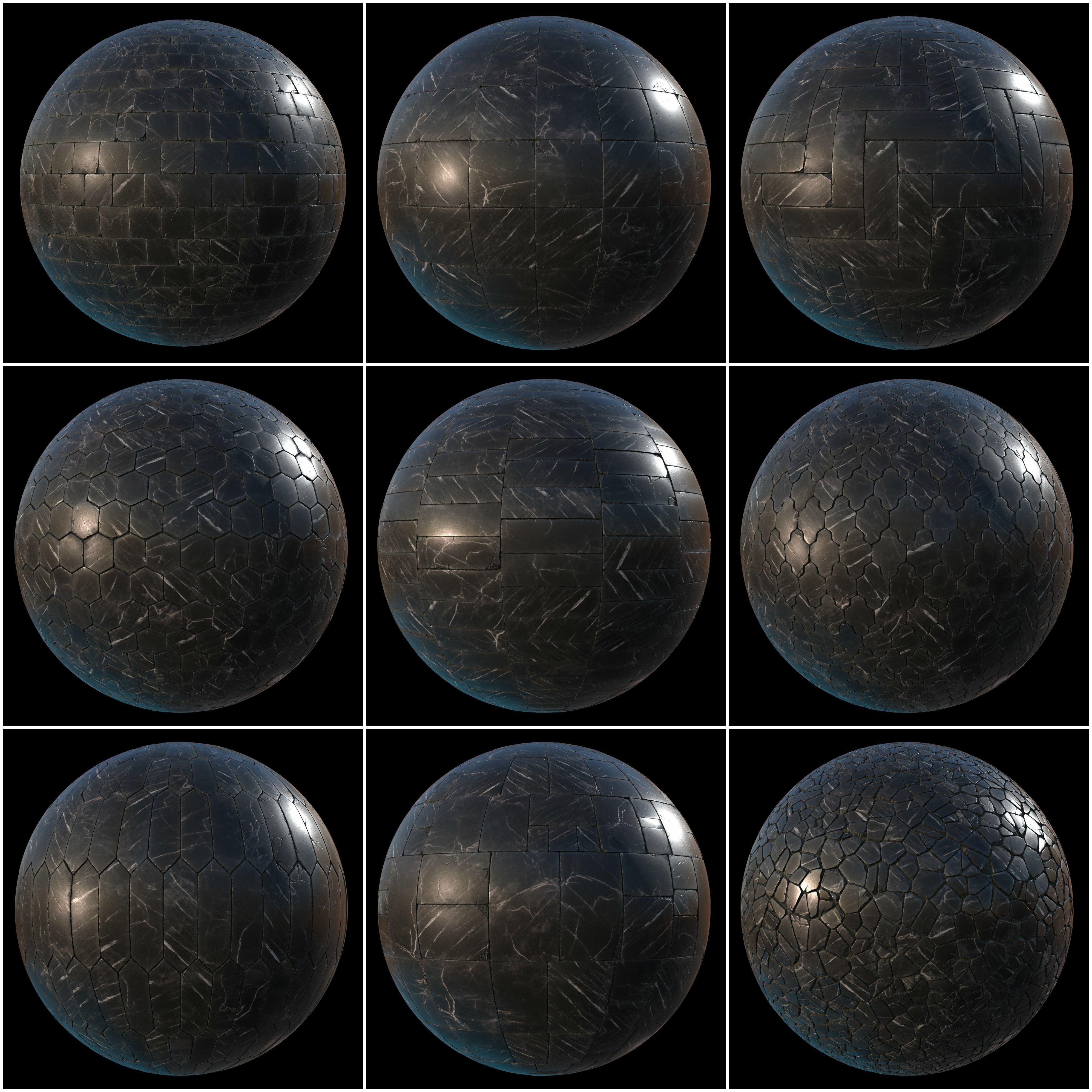 Black marble tiles PBR material pack Texture_1
