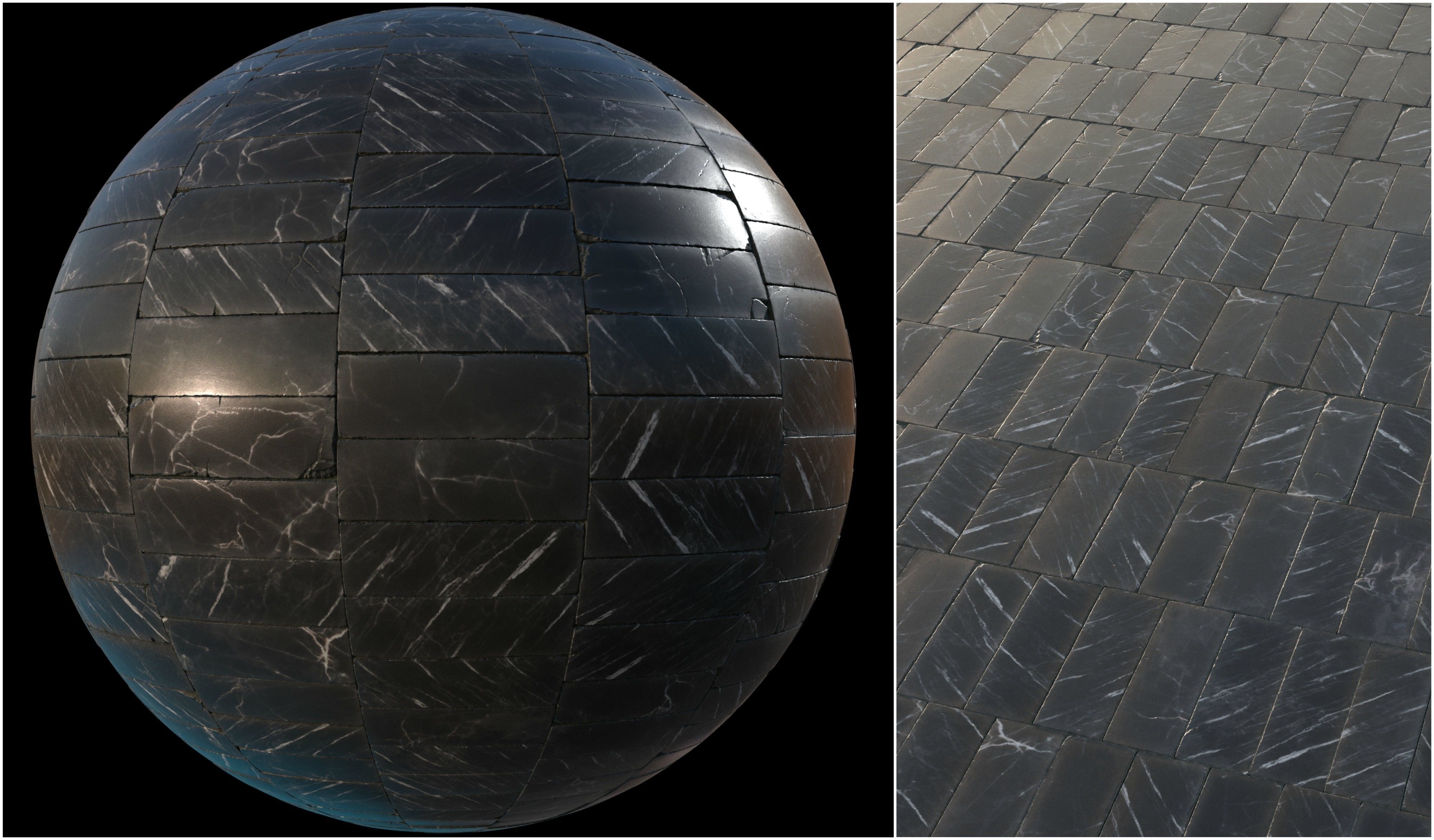 Black marble tiles PBR material pack Texture_5
