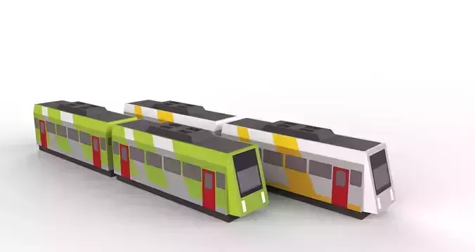 Low Poly Train three paper trains Free low-poly 3D model