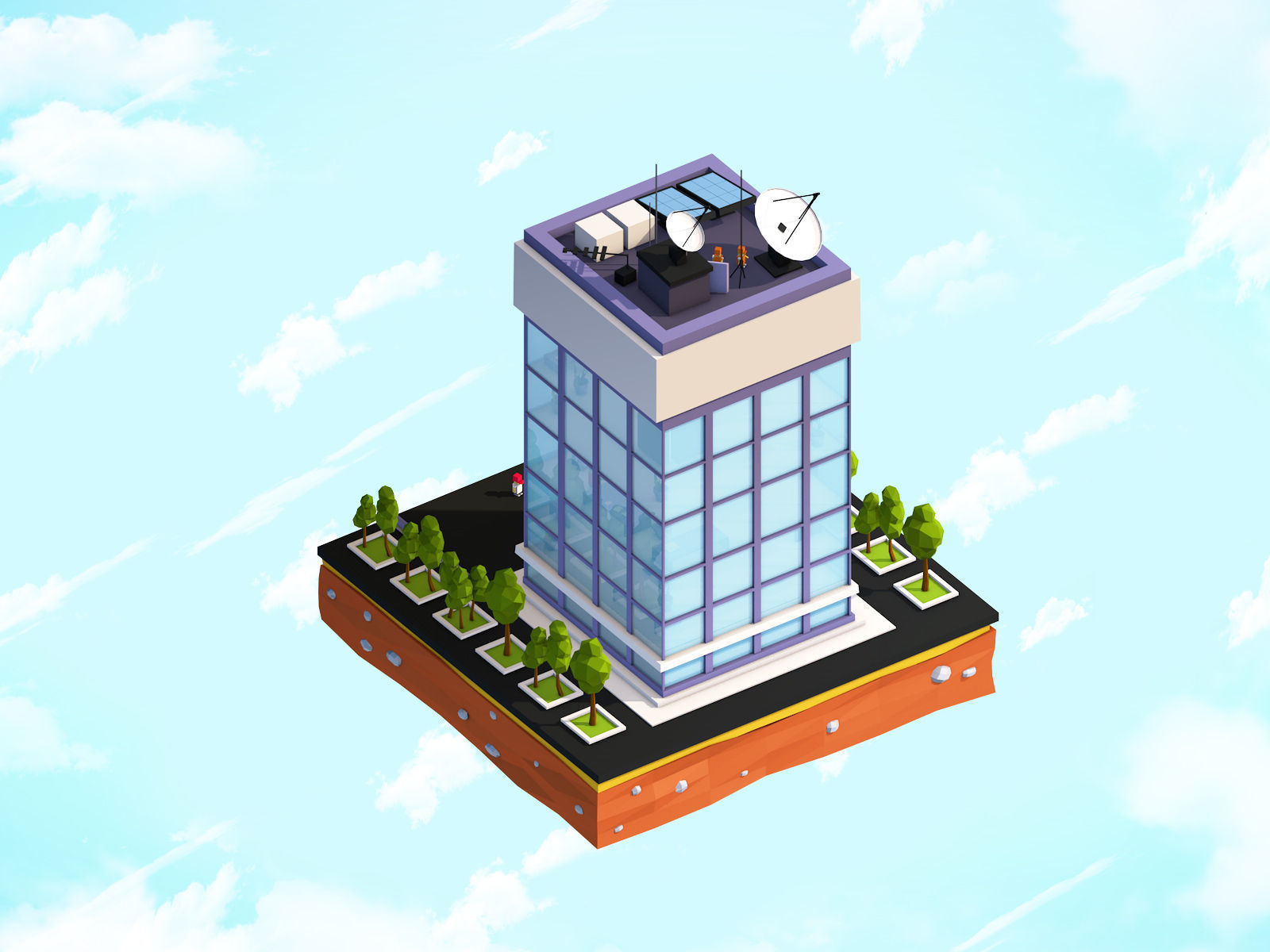 Cartoon Low Poly Office Building Low-poly 3D model_1