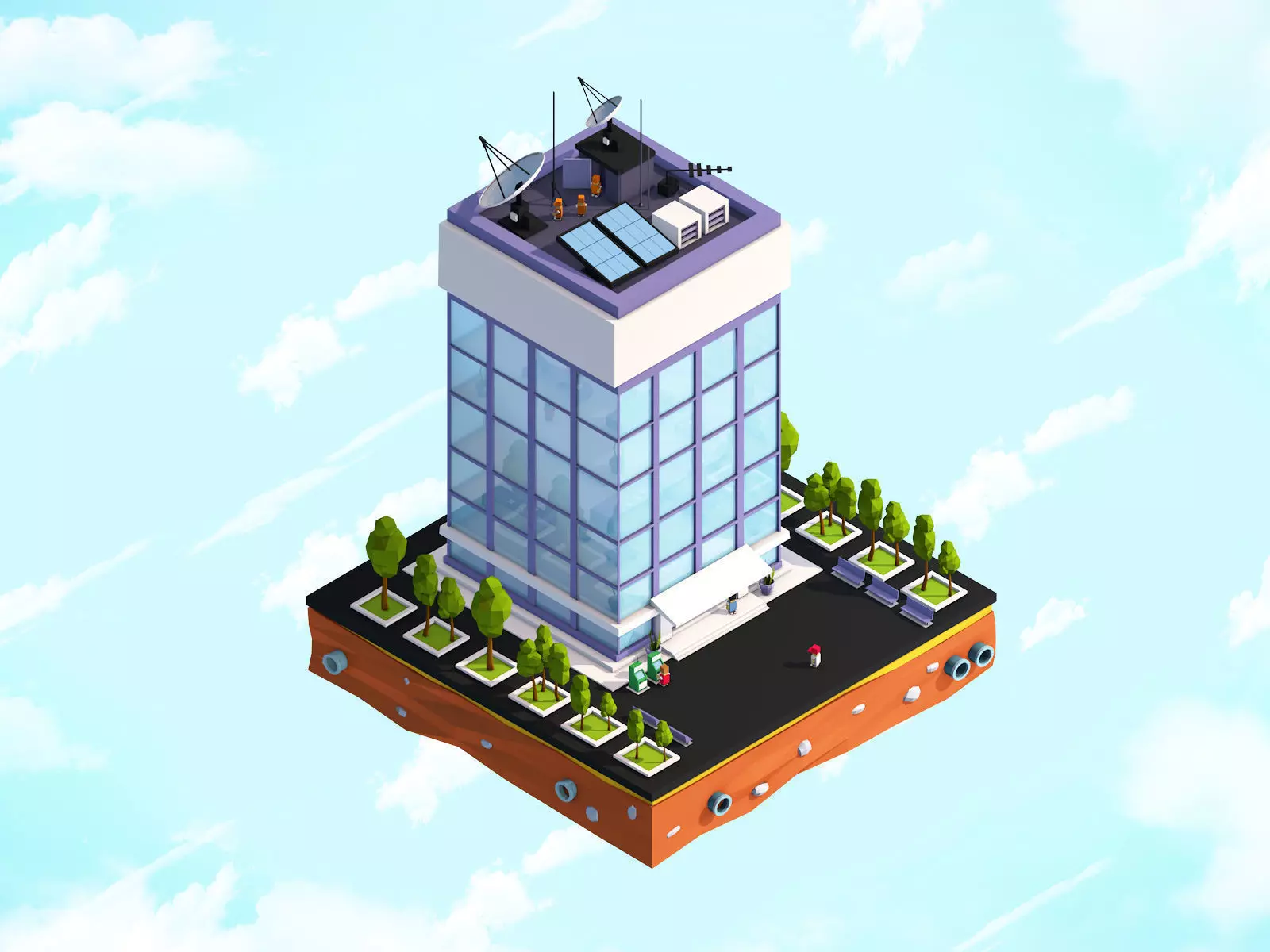 Cartoon Low Poly Office Building Low-poly 3D model_0