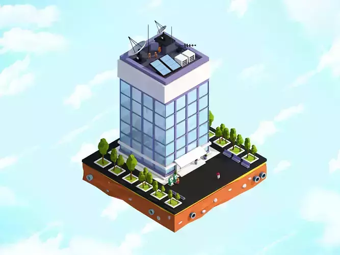Cartoon Low Poly Office Building Low-poly 3D model