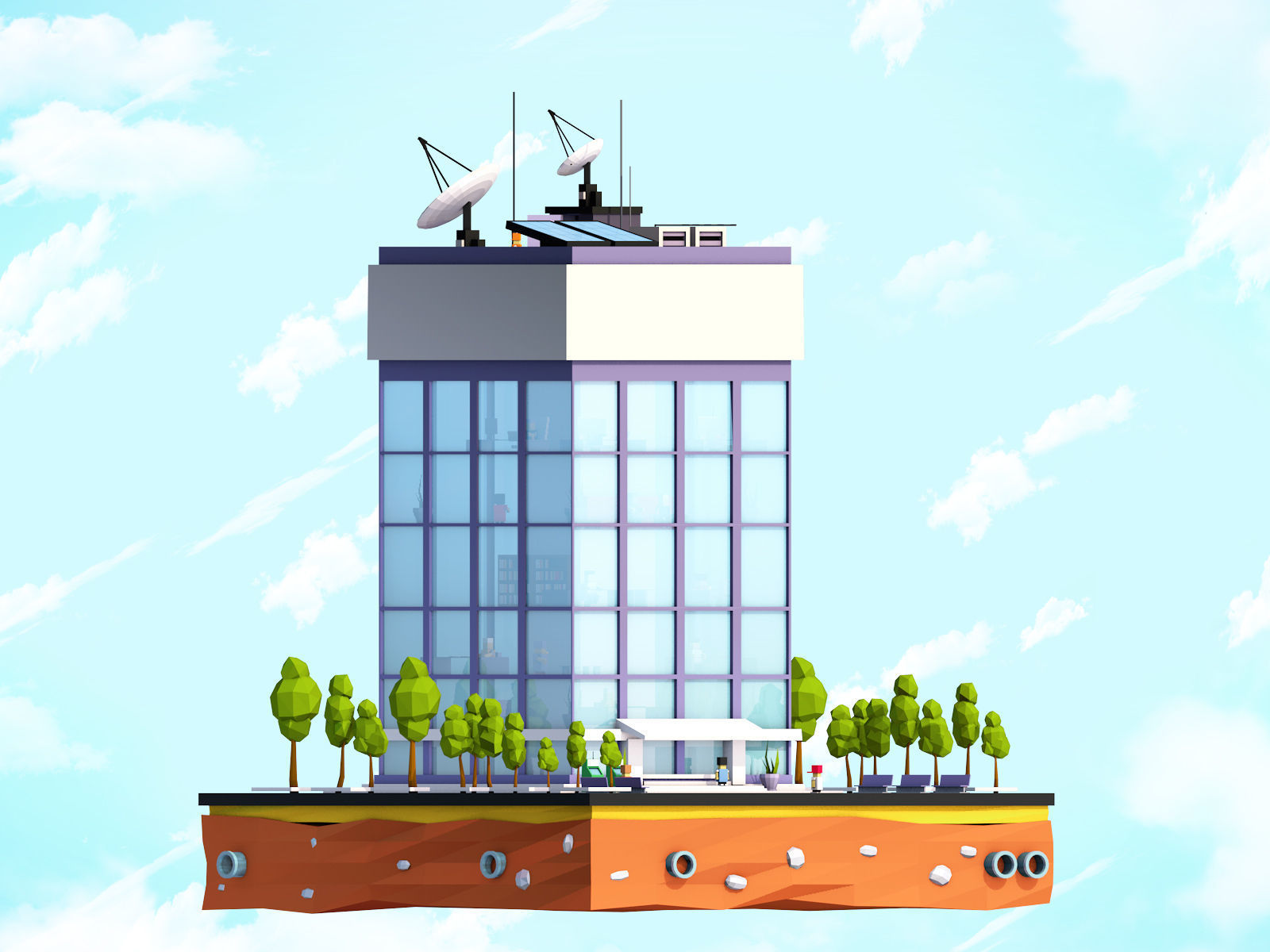 Cartoon Low Poly Office Building Low-poly 3D model_2