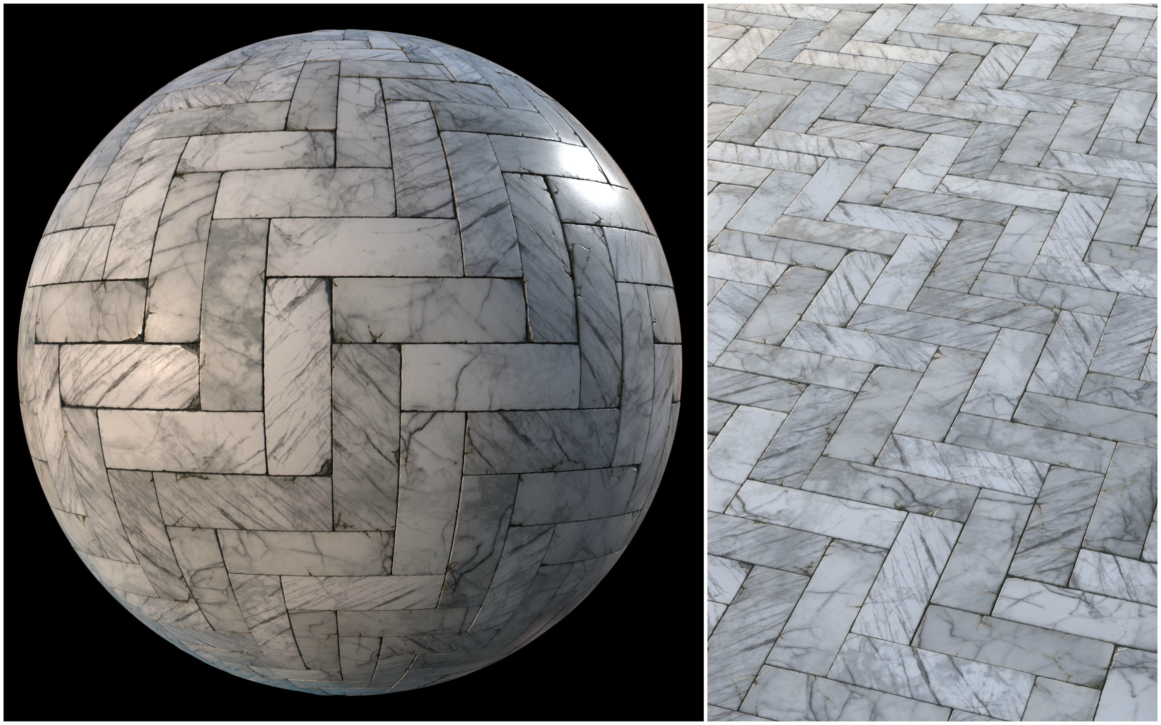 White marble tiles PBR material pack Texture_6