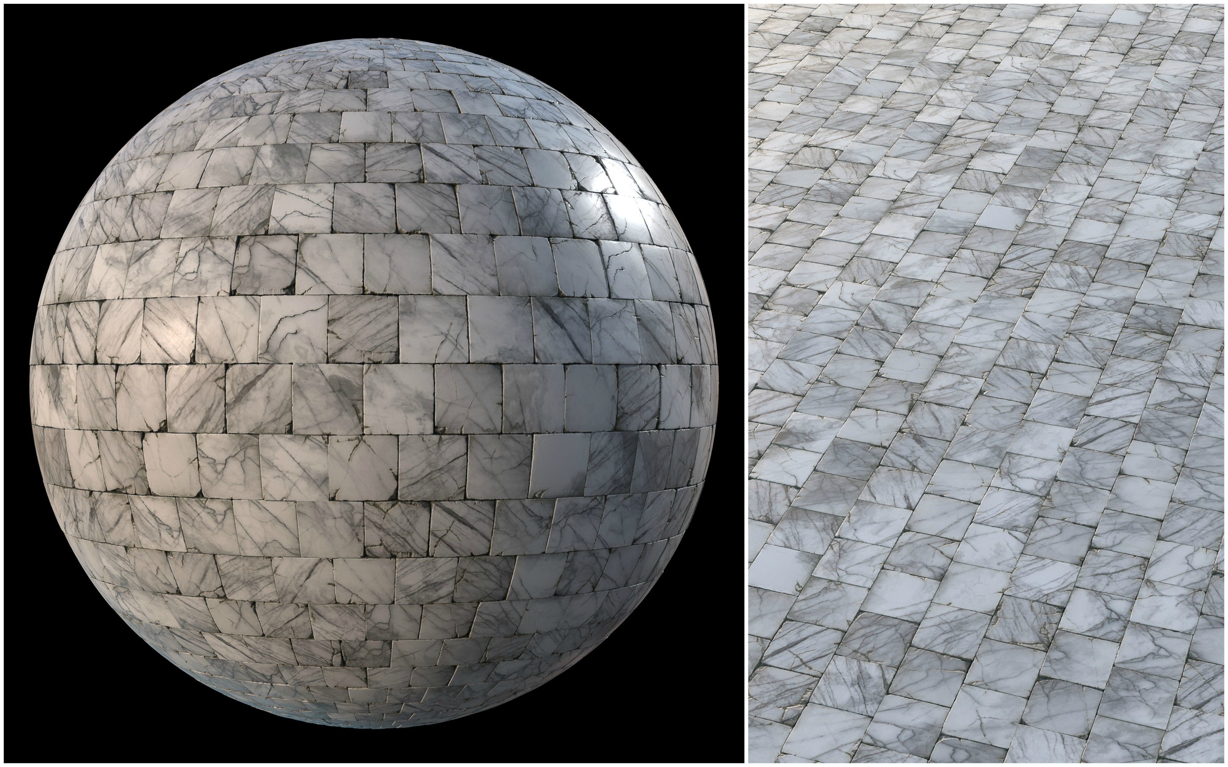 White marble tiles PBR material pack Texture_5