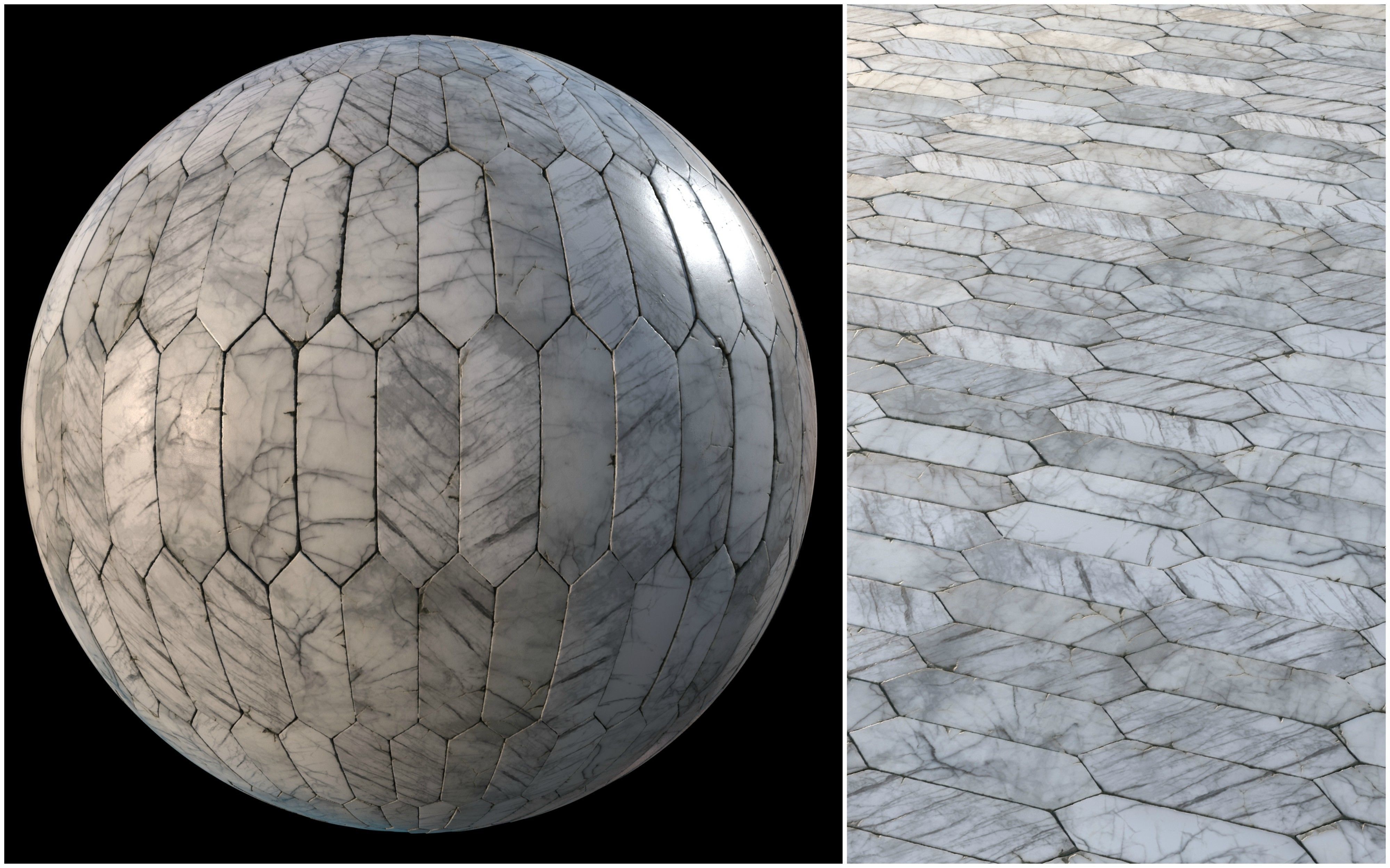 White marble tiles PBR material pack Texture_9