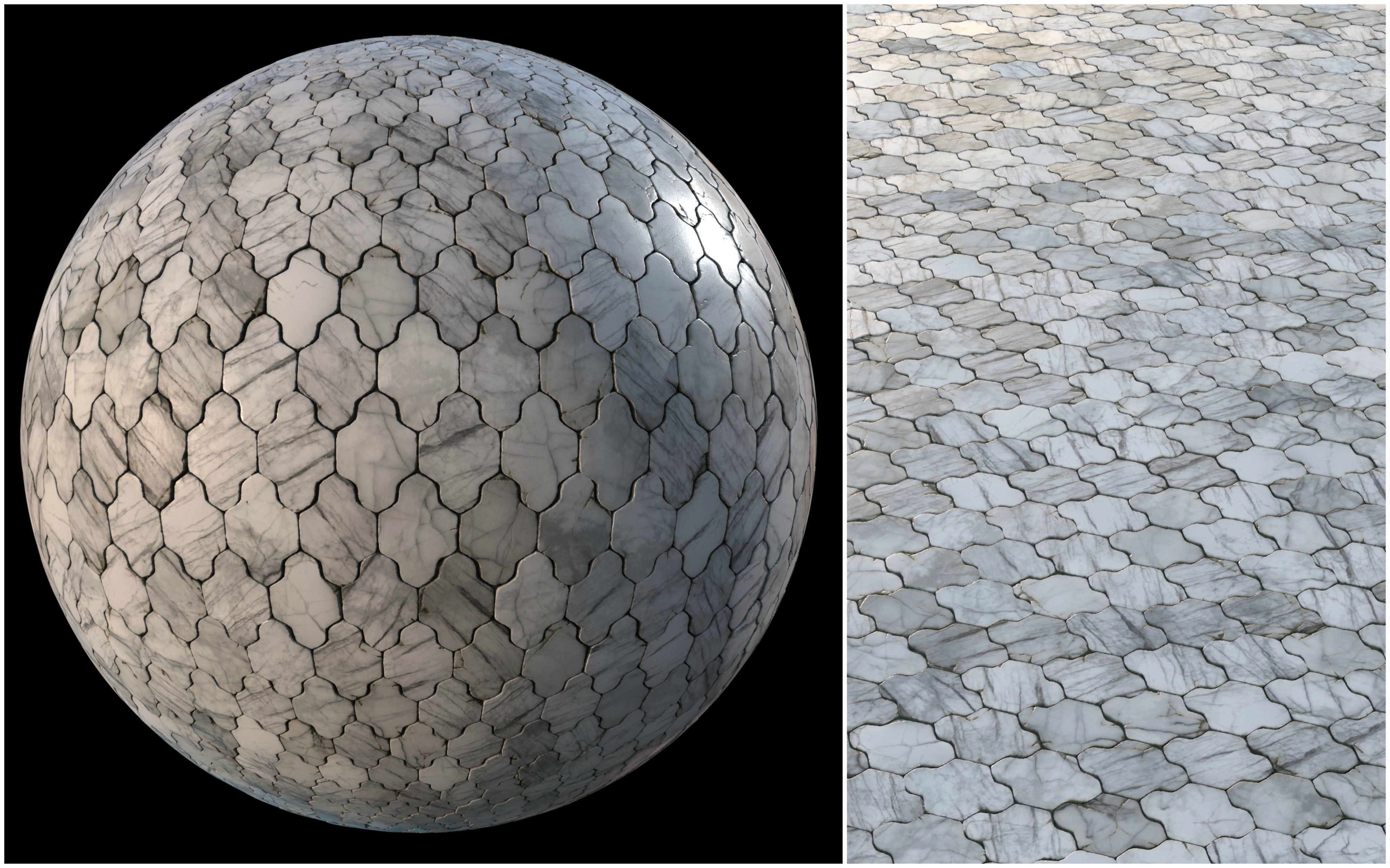 White marble tiles PBR material pack Texture_10