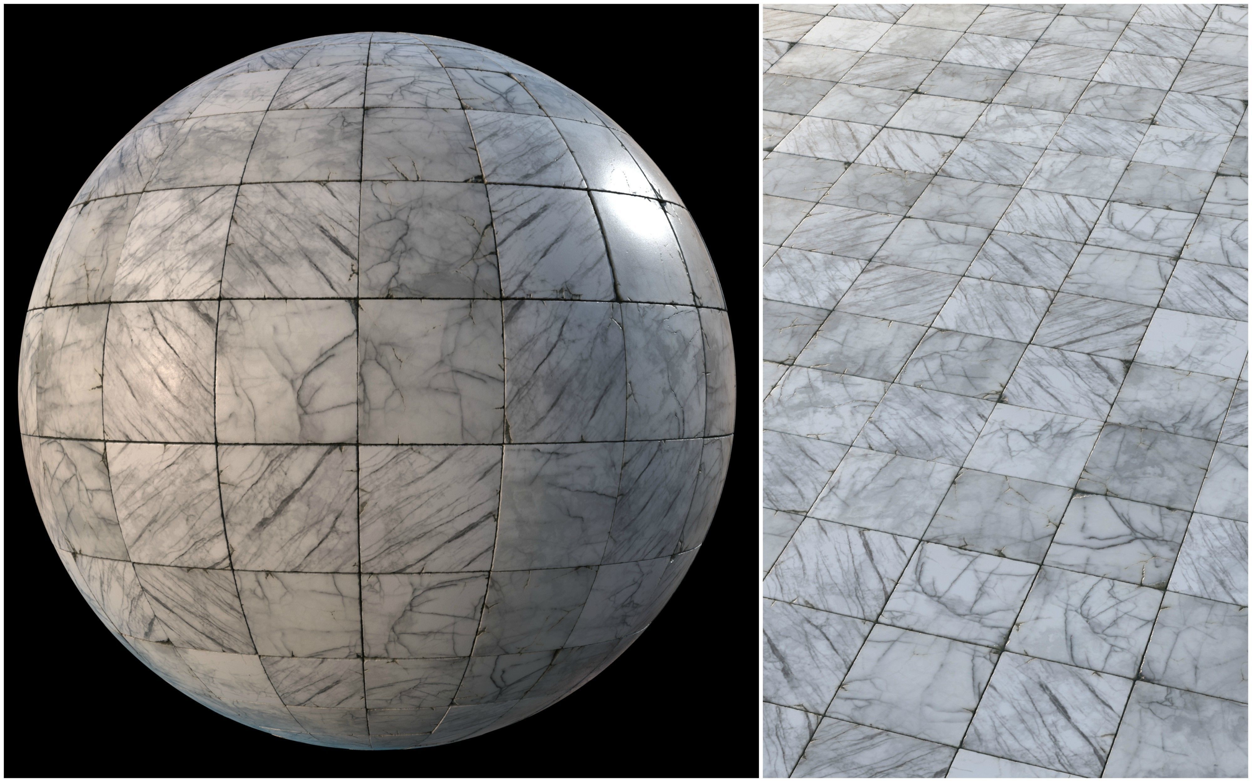 White marble tiles PBR material pack Texture_3