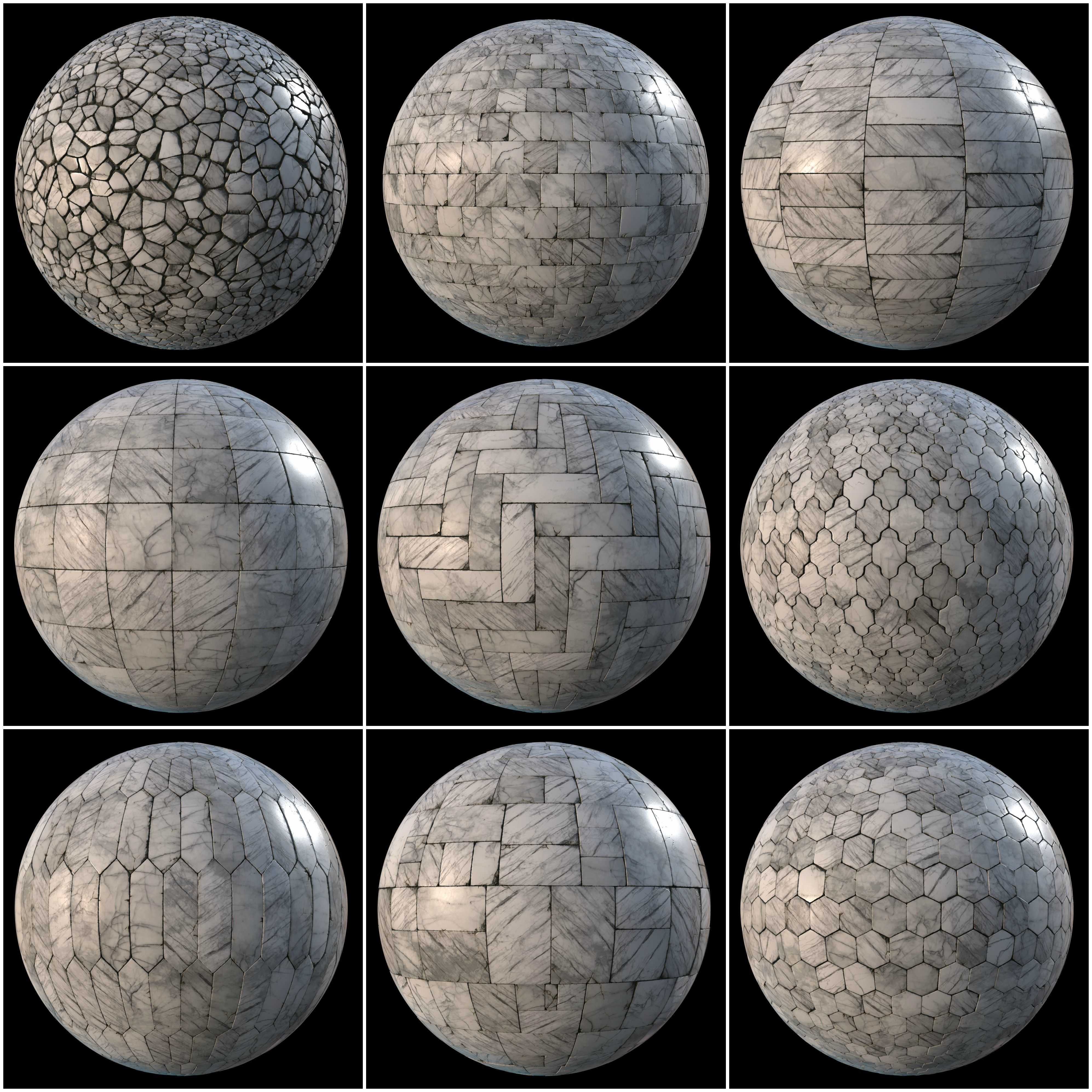 White marble tiles PBR material pack Texture_1