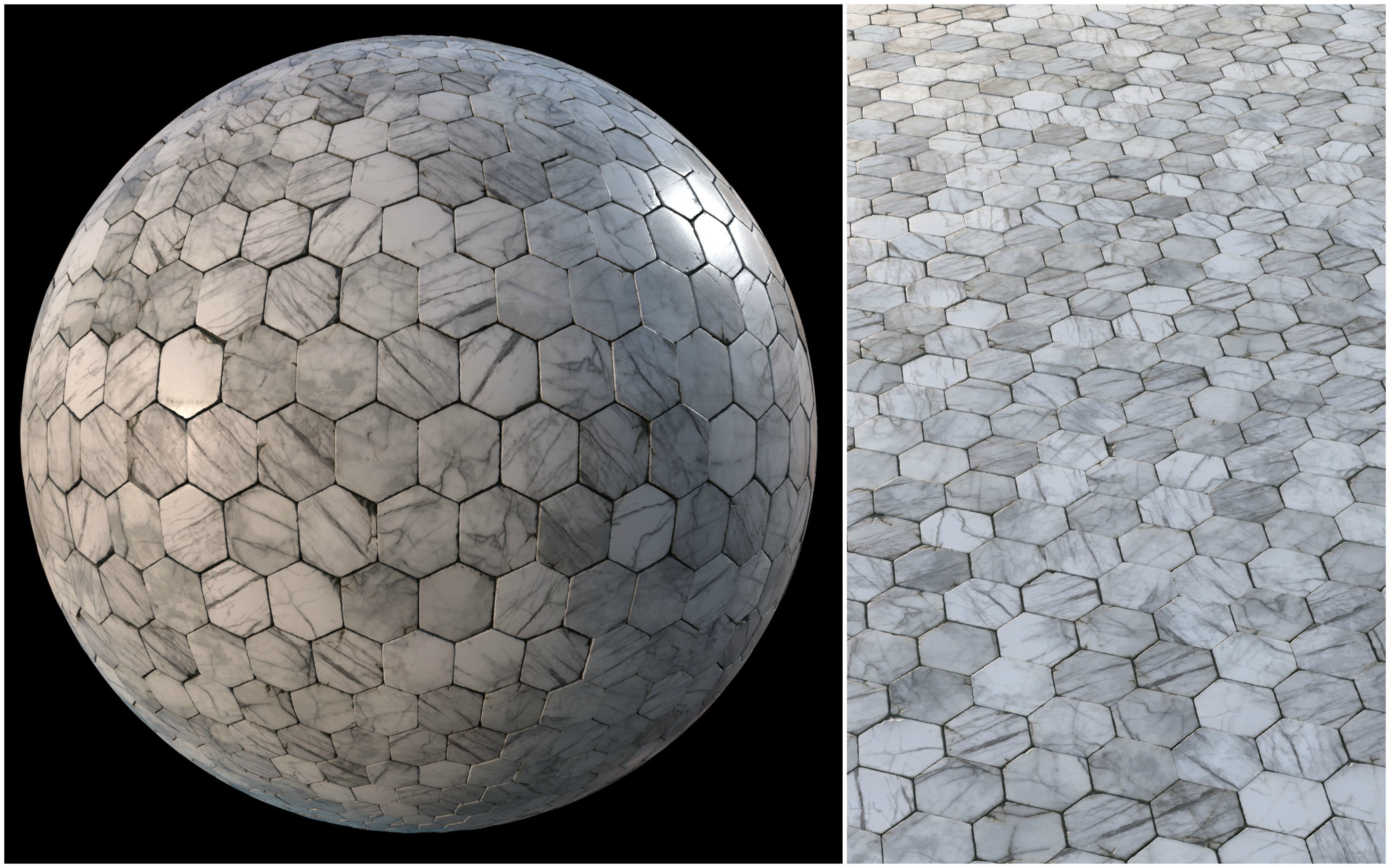 White marble tiles PBR material pack Texture_8
