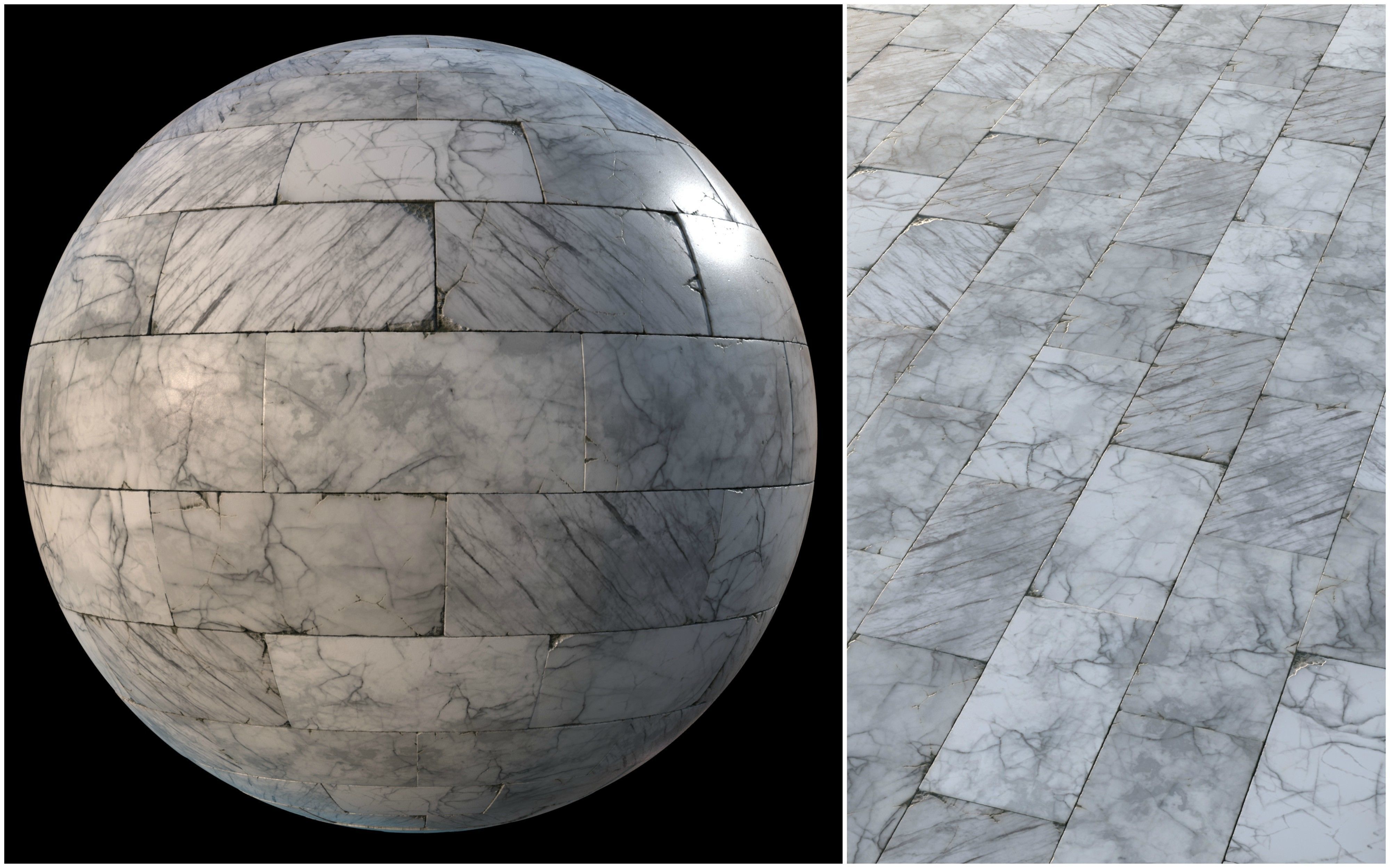 White marble tiles PBR material pack Texture_4