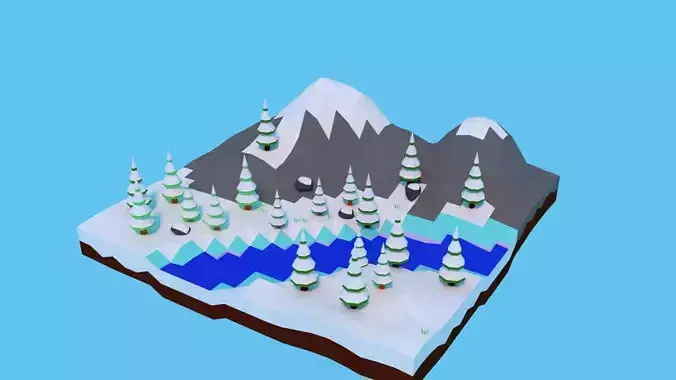 Simple and beautiful low poly winter landscape