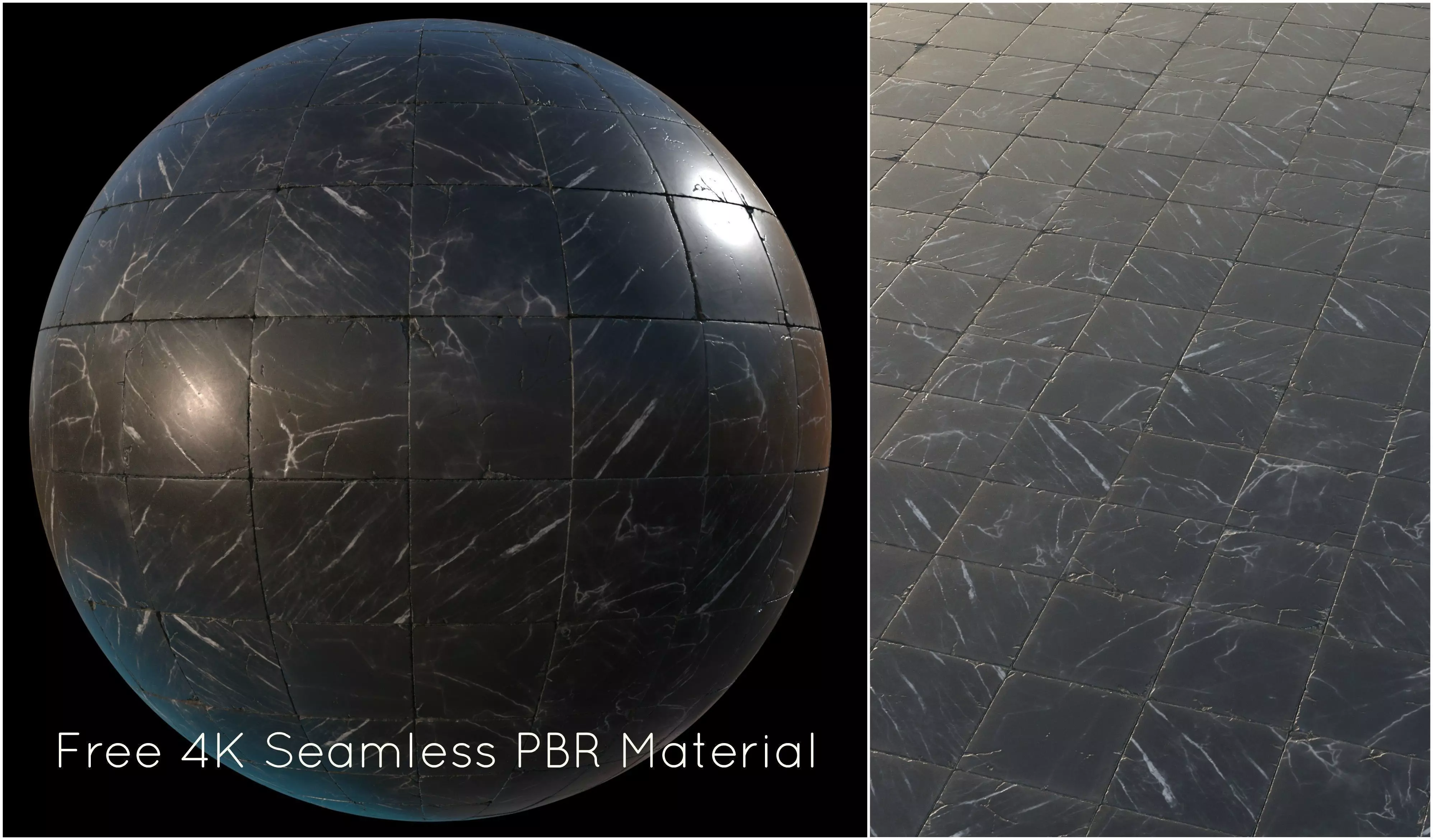 Black marble tiles PBR material  Texture_0