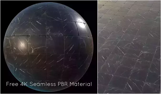 Black marble tiles PBR material  Texture